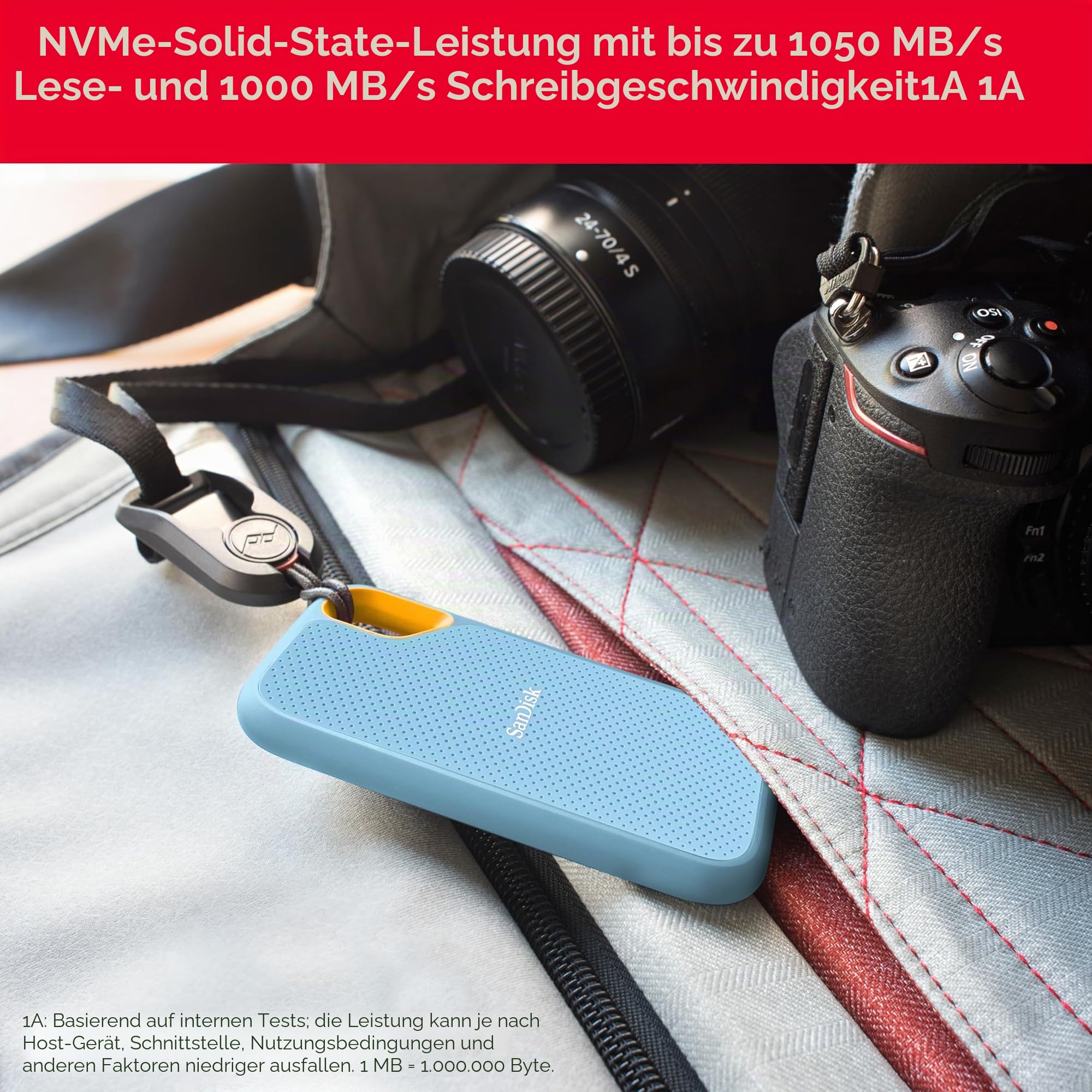 SanDisk Extreme SDSSDE61-2T00-G25B Externes SSD-Laufwerk, 2 TB, tragbar, bis zu 1050 MB/s, USB-C, USB 3.2 Gen 2, IP65 Wasser- und staubabweisend, aktualisierte Firmware, himmelblau