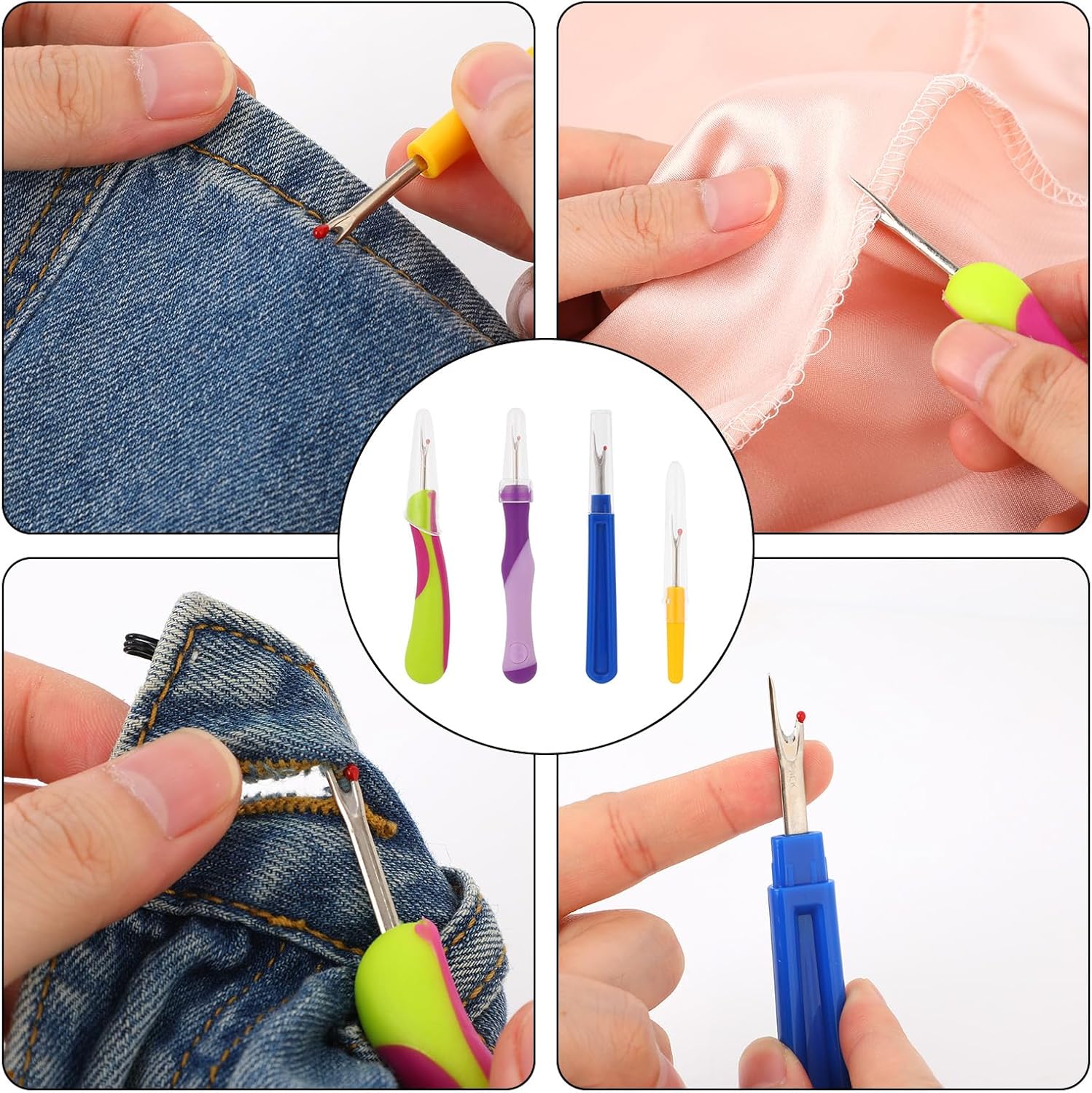 4pcs Seam Ripper Set with Protective Caps, Thread Cutter Hems Stitch Remover Tool for Sewing Knitting Embroidery Quilting Cross Stitching Crafting Fabric Crafts Accessories Supplies Essentials