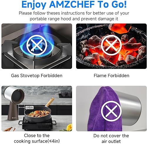 Miniatura 9 de AMZCHEF Campana extractora portátil, campana extractora de escritorio con ventilador de escape de 3 velocidades, taza grande de recolección de