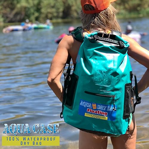 Miniatura 6 de Mochila impermeable de 28 L, bolsa seca verde azulado para teléfono celular con ventana exterior para un fácil uso durante todos los deportes