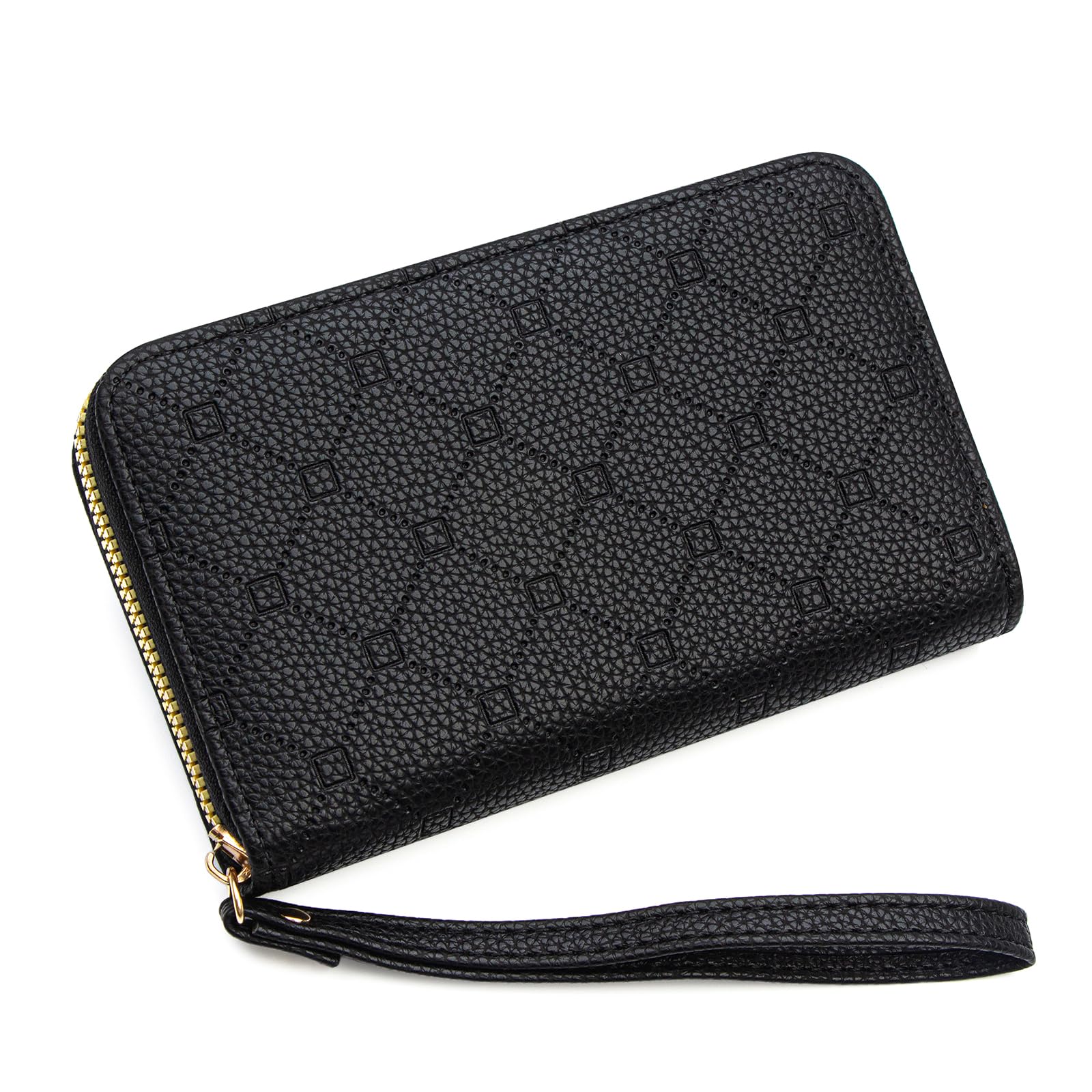 defway Clutch Wristlet Wallet for Women - Women's Wristlet Wallet with Wrist Strap, PU Leather Card Holder, Gift for Her (Black)