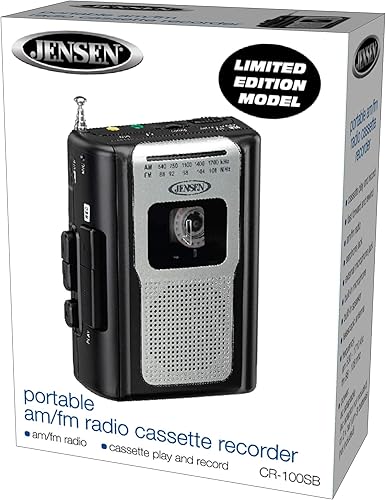 Miniatura 7 de Jensen CR-100 - Radio AMFM portátil retro, reproductor de cassette personal, diseño compacto y ligero, estéreo de radio AMFM, reproductor de