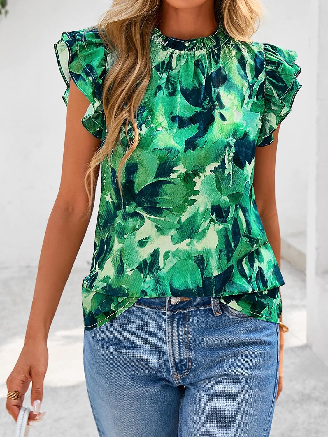 PRETTYGARDEN Women's Ruffle Short Sleeve Summer Tops 2026 Trendy Floral Trim Neck Casual Dressy Chiffon Boho Blouses Shirts - Image 3