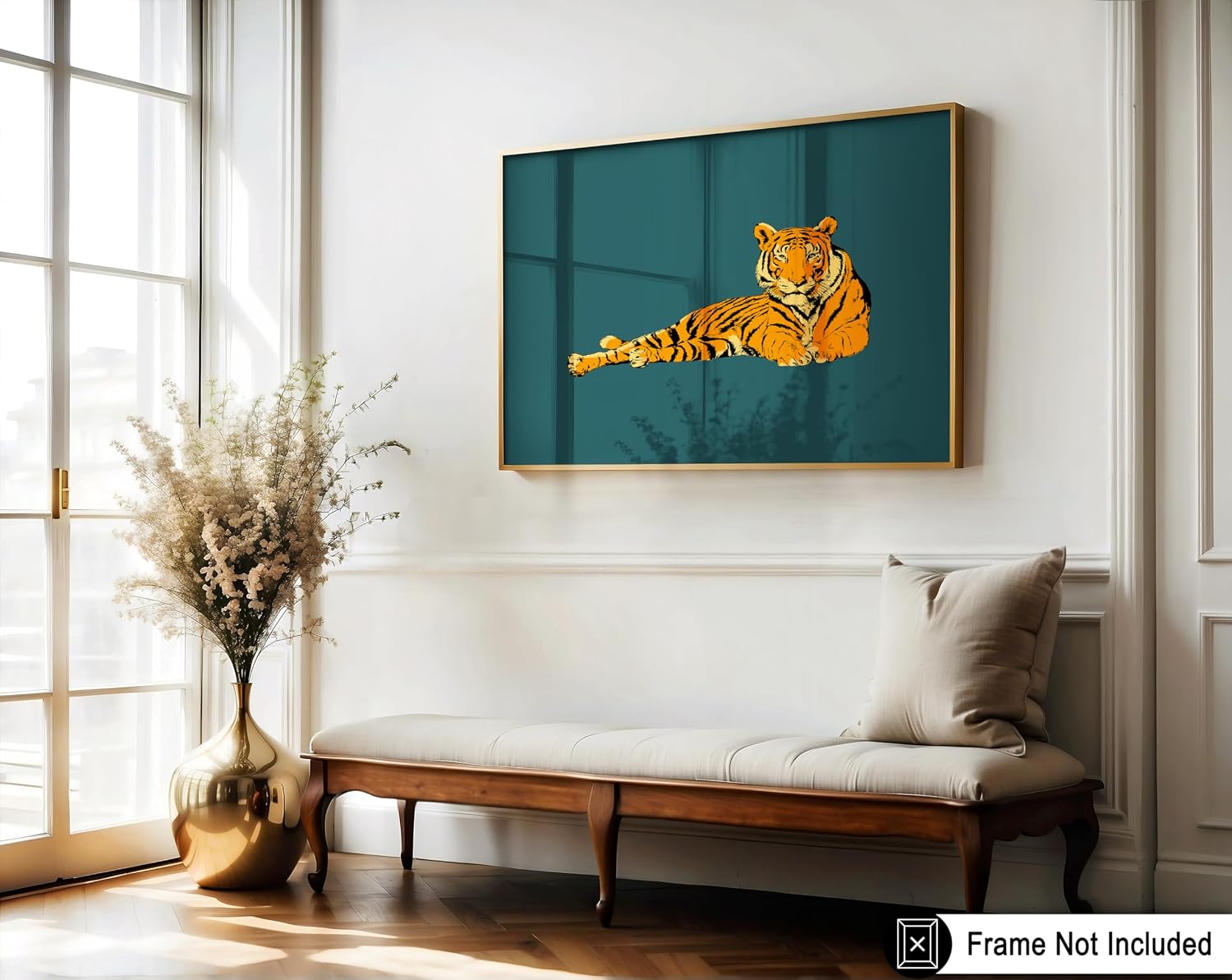 Poster Master Lying Tiger Print - Retro Tiger Portrait Poster - Groovy & Funky Art - Modern Jungle Wall Design - Minimal Art - Great Kid's Room or Living Room Decor - 8x10 UNFRAMED Wall Art