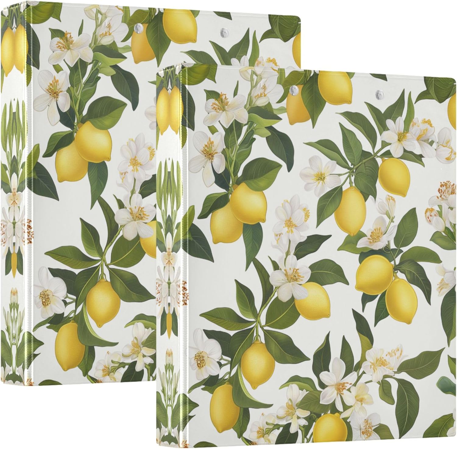 Lemon Tree 3 Ring Binders, 1.5” Round Ring Binders with Clipboard - Letter Size, 3 Interior PVC Clear Pockets & Anti-Slip Clip for Office School Supplies, 2PCS