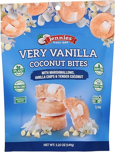 Jennies Bocaditos de vainilla y coco con malvaviscos y chips de vainilla, sin gluten, sin lácteos, 5.25 onzas (paquete de 6)