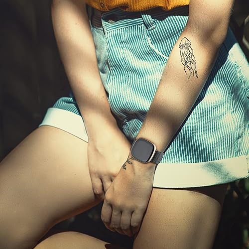 Miniatura 8 de Vanjua Correa de metal para Fitbit Sense 2 Sense Bands, Fitbit Versa 4 Versa 3 correas para mujeres y hombres, correa de repuesto de pulsera