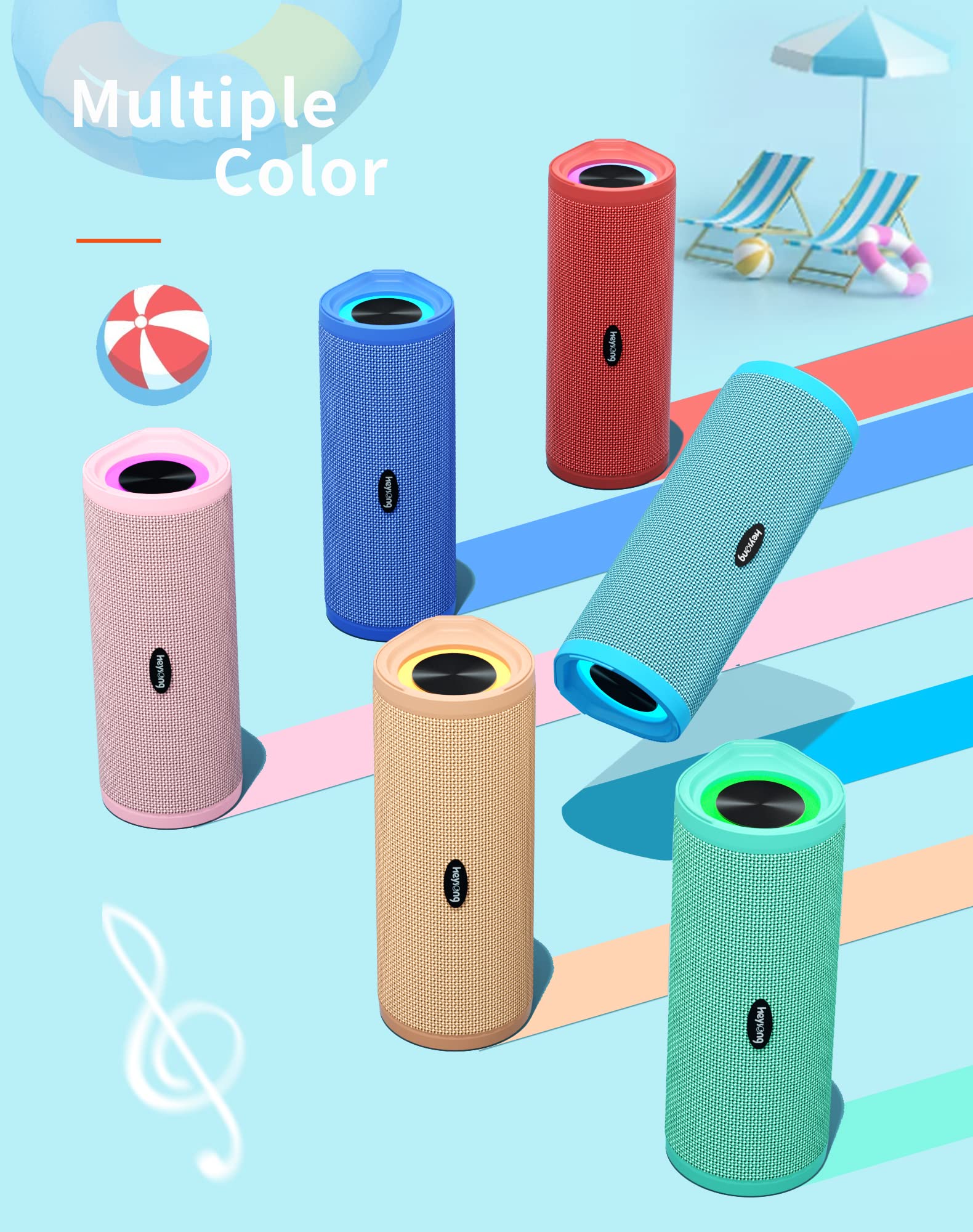 Heysong Portable Bluetooth Speaker Waterproof Wireless Shower