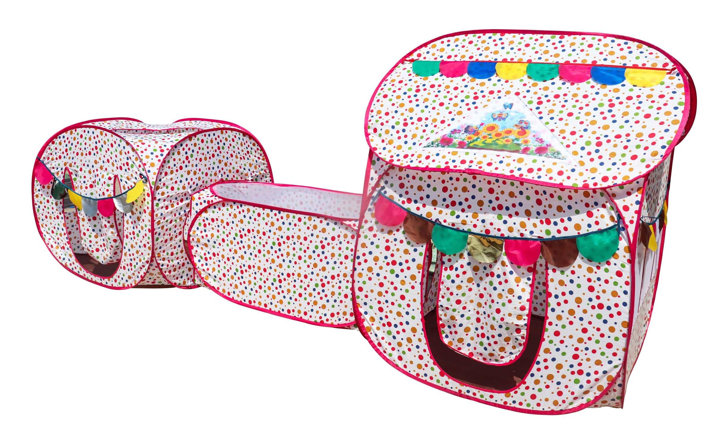 Homecute Small Size 3 in 1 Kids Play Tent House with Crawl Tunnel, Cube Tent & Hut Tent House (Ball Print)