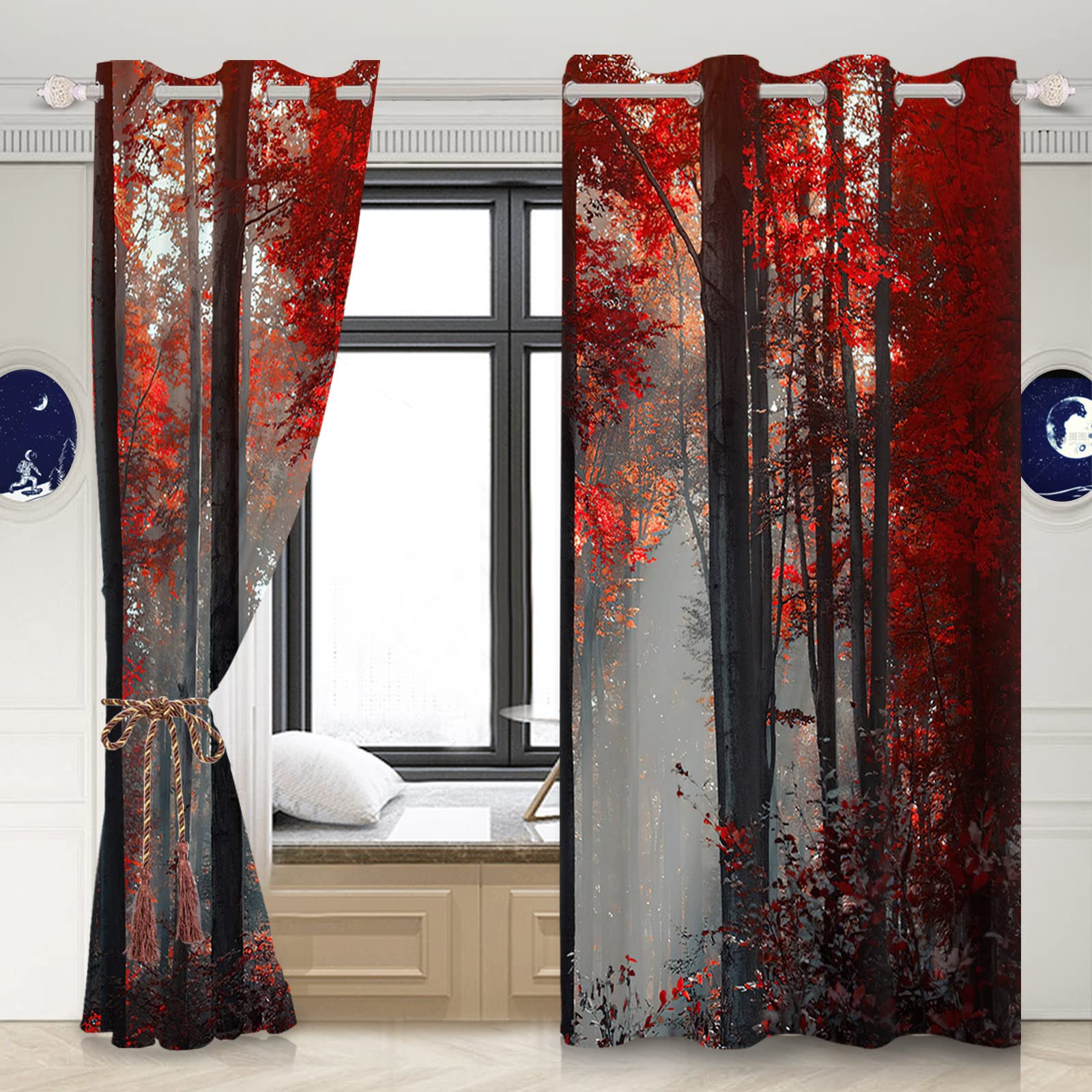 Black Curtains With Red Leaves