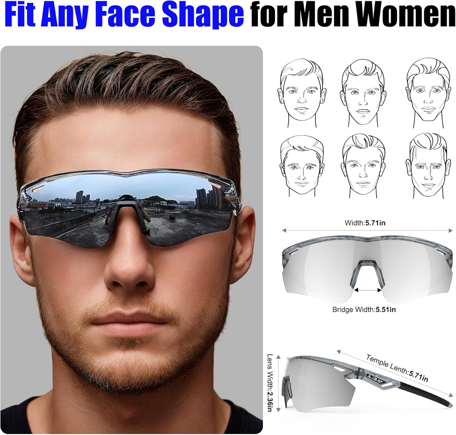 Polarized Sports Sunglasses for Men Women,Wrap Around Sun Glasses for Running Cycling Baseball Fishing Golf Hiking - Image 2