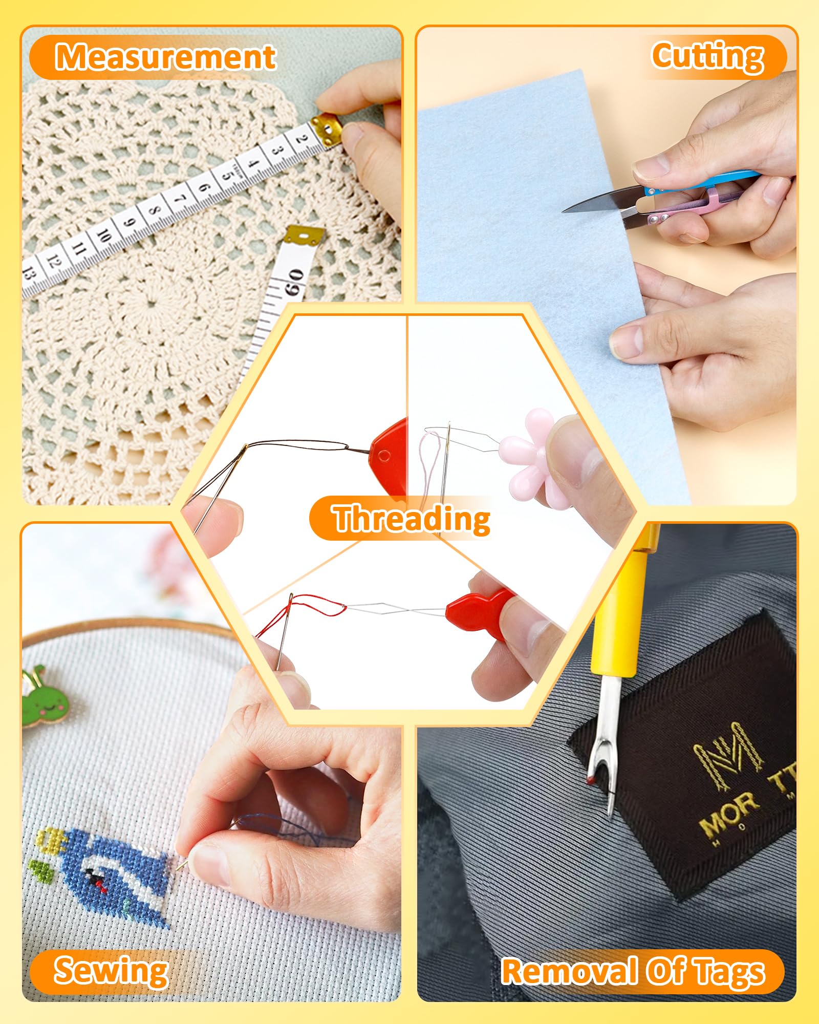 FIVEIZERO Kit de dedales: dedales de costura para coser a mano, protectores de dedos de metal, anillo de dedal para acolchado, incluye enhebrador de agujas, agujas de bordar, desgarrador de costuras,