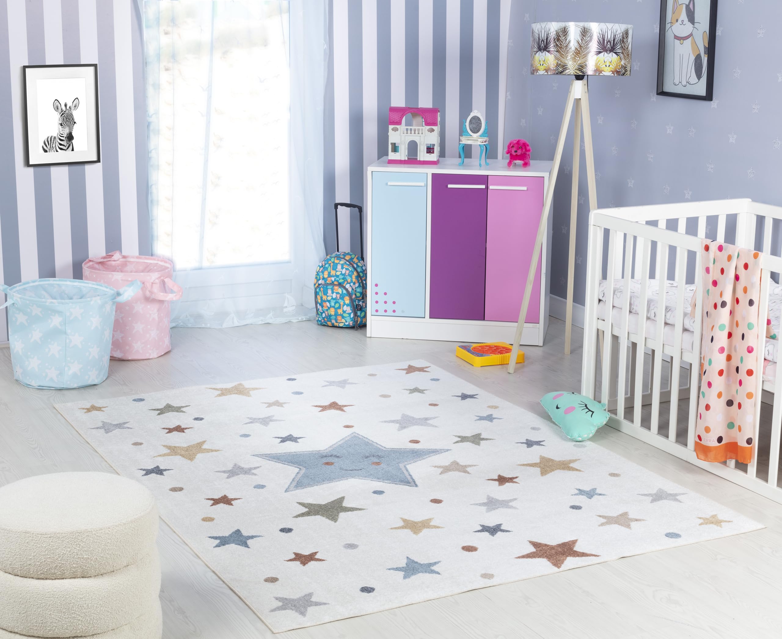 Livabliss Alfombra Infantil habitacion Estrellas Grandes - Alfombra Bebe para Dormitorio, Habitacion de Niños, Guardería o Sala de Juegos - Alfombra Niños Niñas, Color Crema, 120x170cm