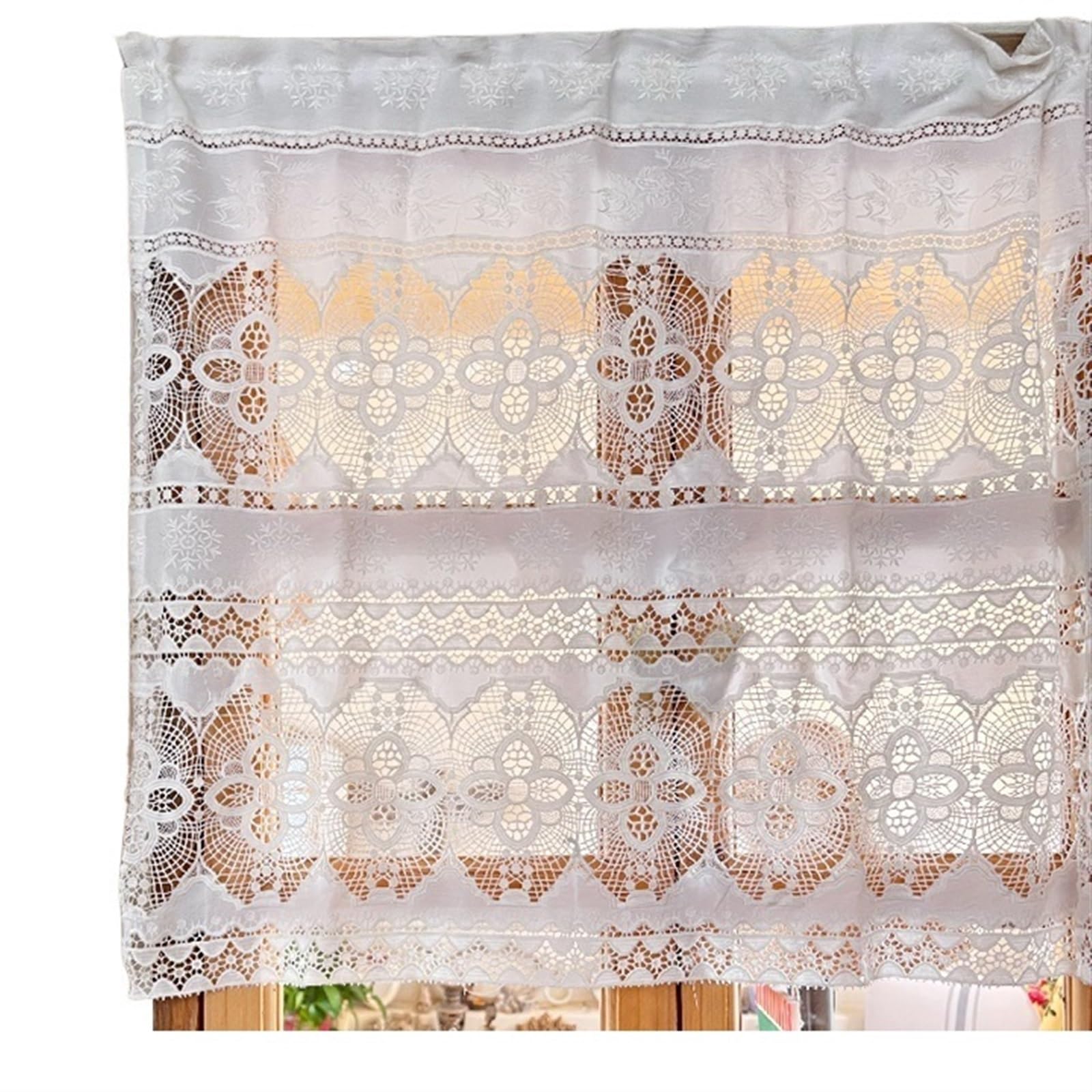YGSGJSP Cabinet Curtains Kitchen Curtains Short Lace Curtain Handmade Cotton Crochet Country Cottage Valance For Bedroom Cafe Home Decor for Kitchen(W130xH38cm)