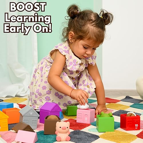 Miniatura 4 de Super Toddler Bundle - Juguetes sensoriales de tubo pop y juego de clasificación y apilamiento de animales de granja y granero