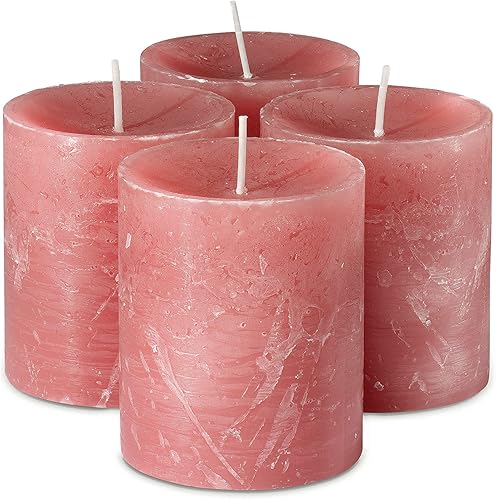 SPAAS - Juego de 4 velas de pilar rústicas de color rosa rubor, 2.7 x 3 pulgadas, velas rústicas sin perfume para decoración del hogar, decoración