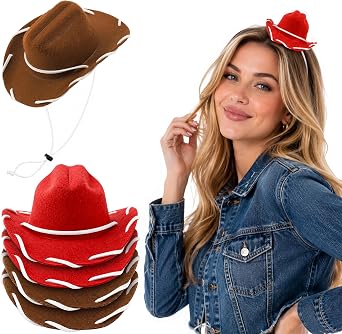 2/4 Pack Mini Cowgirl Hats Costume, 4.5x2.5 Halloween Felt Cowboy Hat