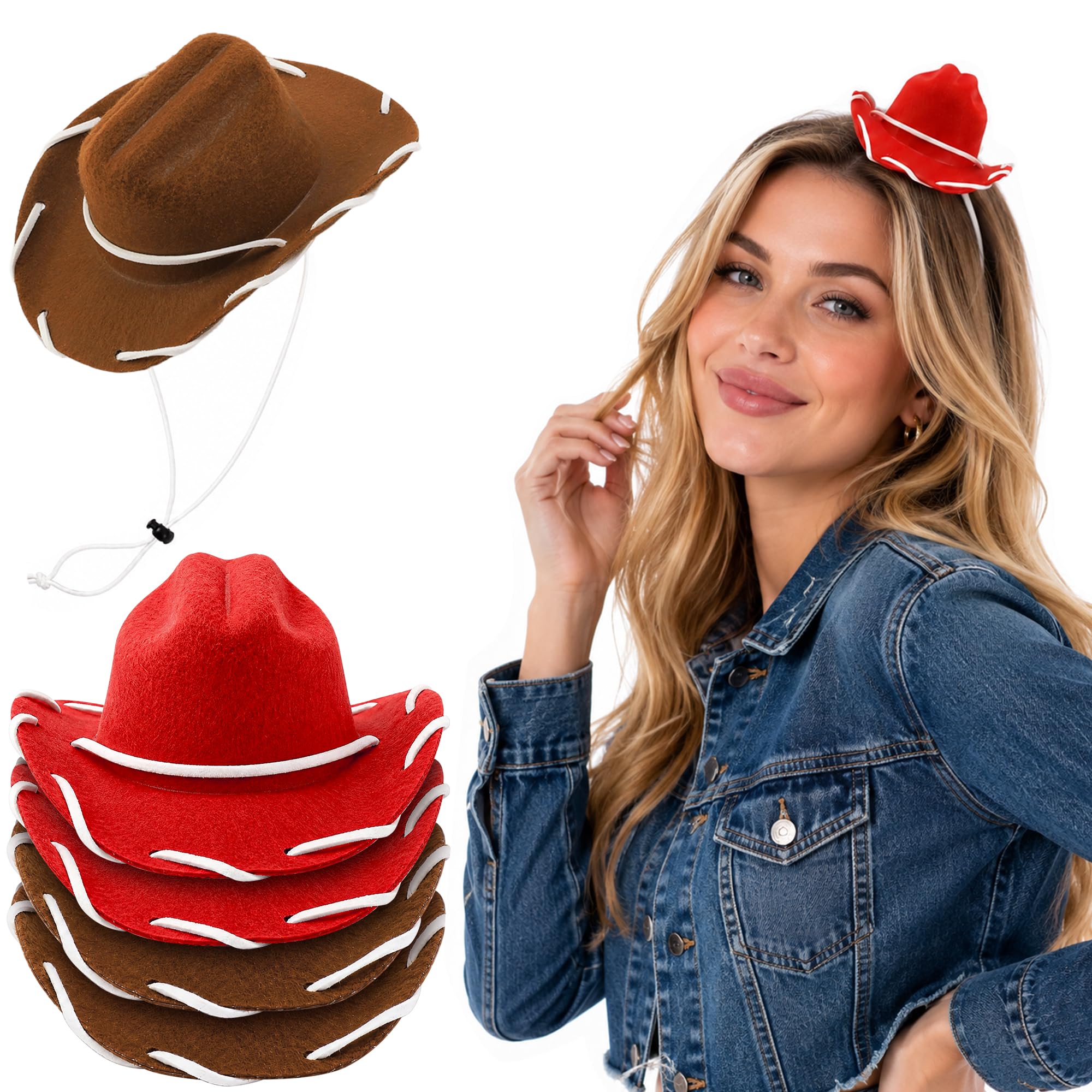 2/4 Pack Mini Cowgirl Hats Costume, 4.5''x2.5'' Halloween Felt Cowboy Hat
