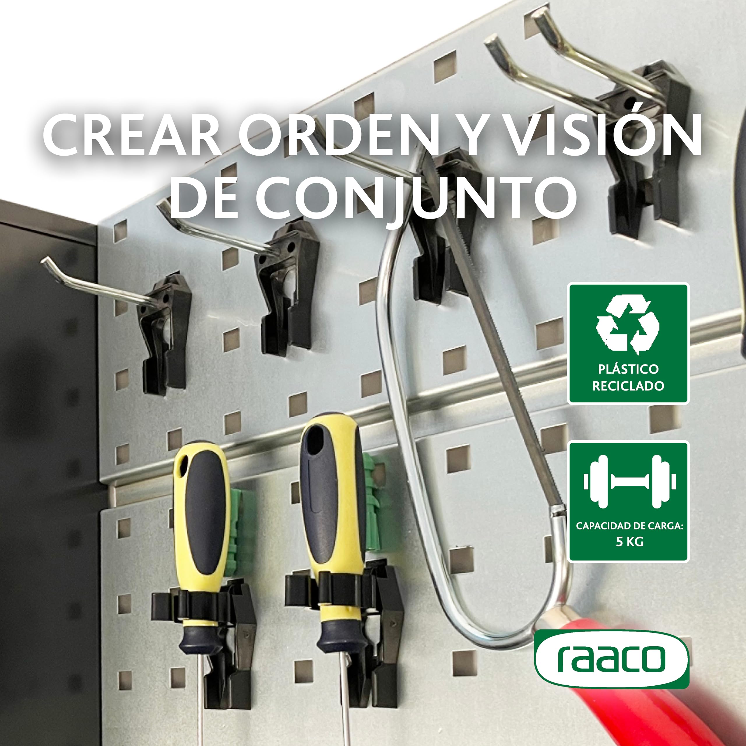 Raaco Clip Porta-Pinzas 5-17 para Panel Perforado y Pared de Herramientas, Longitud de 17 mm, Ideal para Colgar Herramientas, Set de 3 Ganchos Duraderos en Acero y Poliacetal