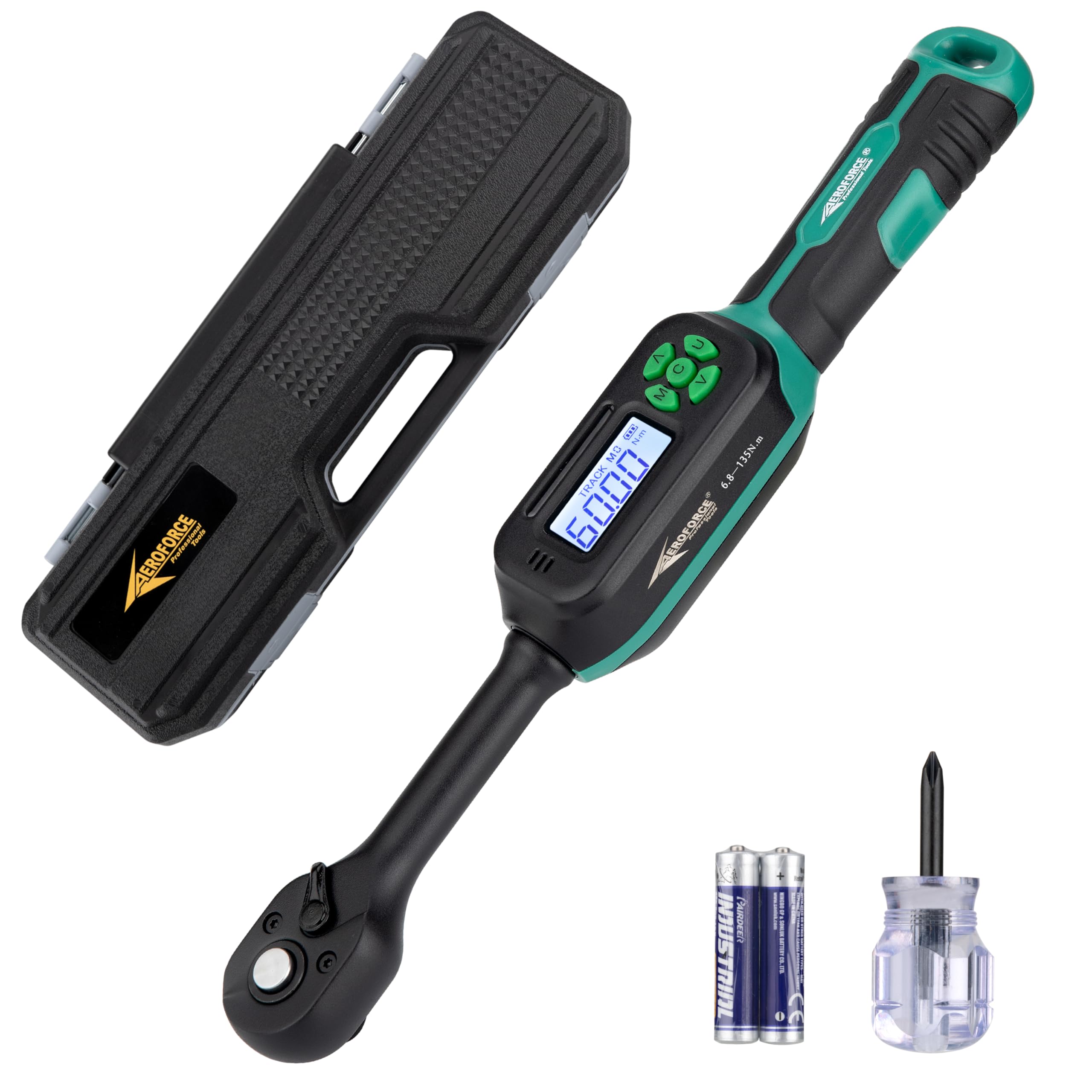 AEROFORCE Clé dynamométrique numérique 3/8 pouce 6.8-135Nm précision ±2% cliquet bidirectionnel