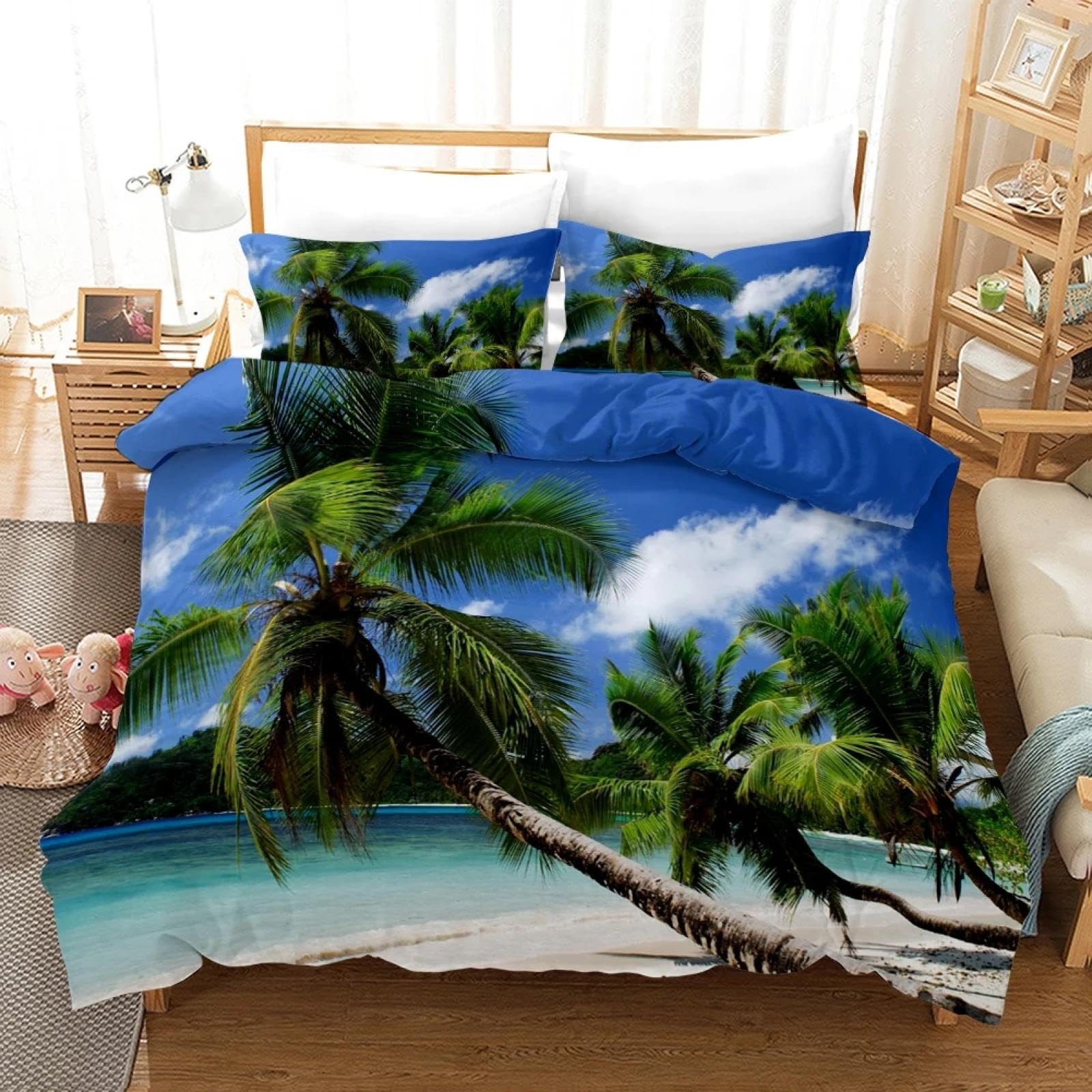Housse de couette de plage imprimé palmier et nature tropicale 155x220