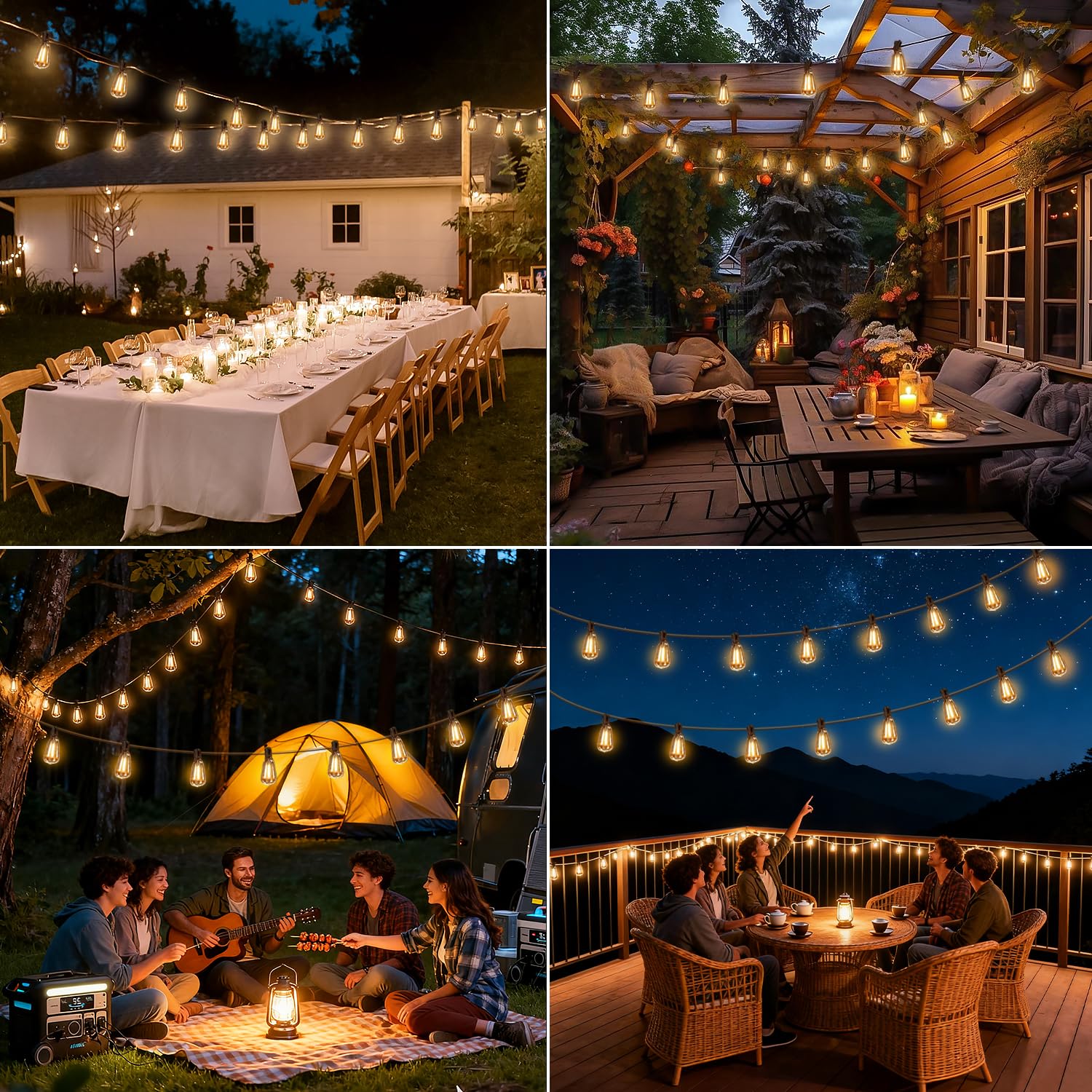 Solar-Lichterkette für den Außenbereich, wasserdicht, mit Fernbedienung und Timer, bruchsichere LED-Birnen, USB- und solarbetriebene Terrassenlichter für Hinterhof, Veranda, Garten, Hochzeit
