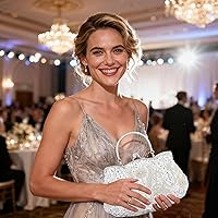 EROGUE Beaded Sequin Flower Clutch Bag - Vintage Evening Purse for Wedding Party, Large Capacity Handbag with Detachable Strap