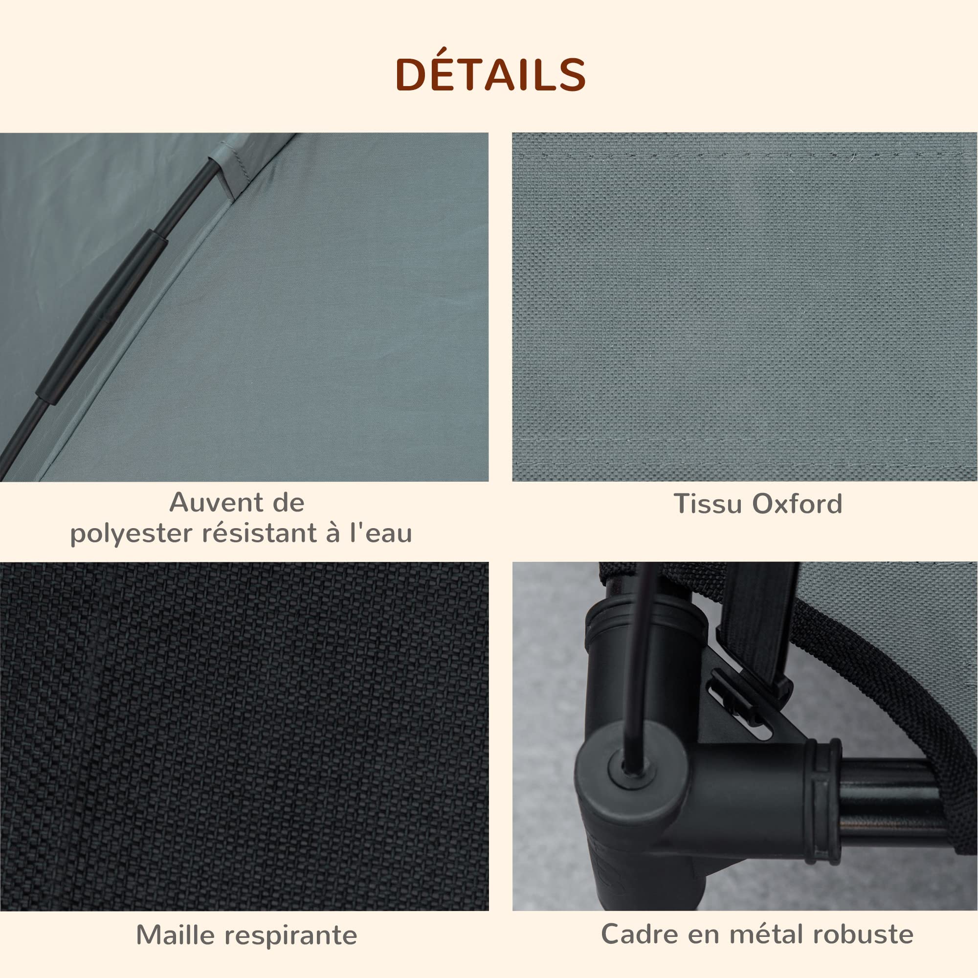 PawHut Lit Chien sureleve avec Parasol, lit de Camp Chien Chat sur Pieds Tissu Oxford Respirant, Anti-UV Cadre en métal Sac de Transport Inclus Couchage extérieur pour Chat 161 x 46 x 61 cm Gris Noir
