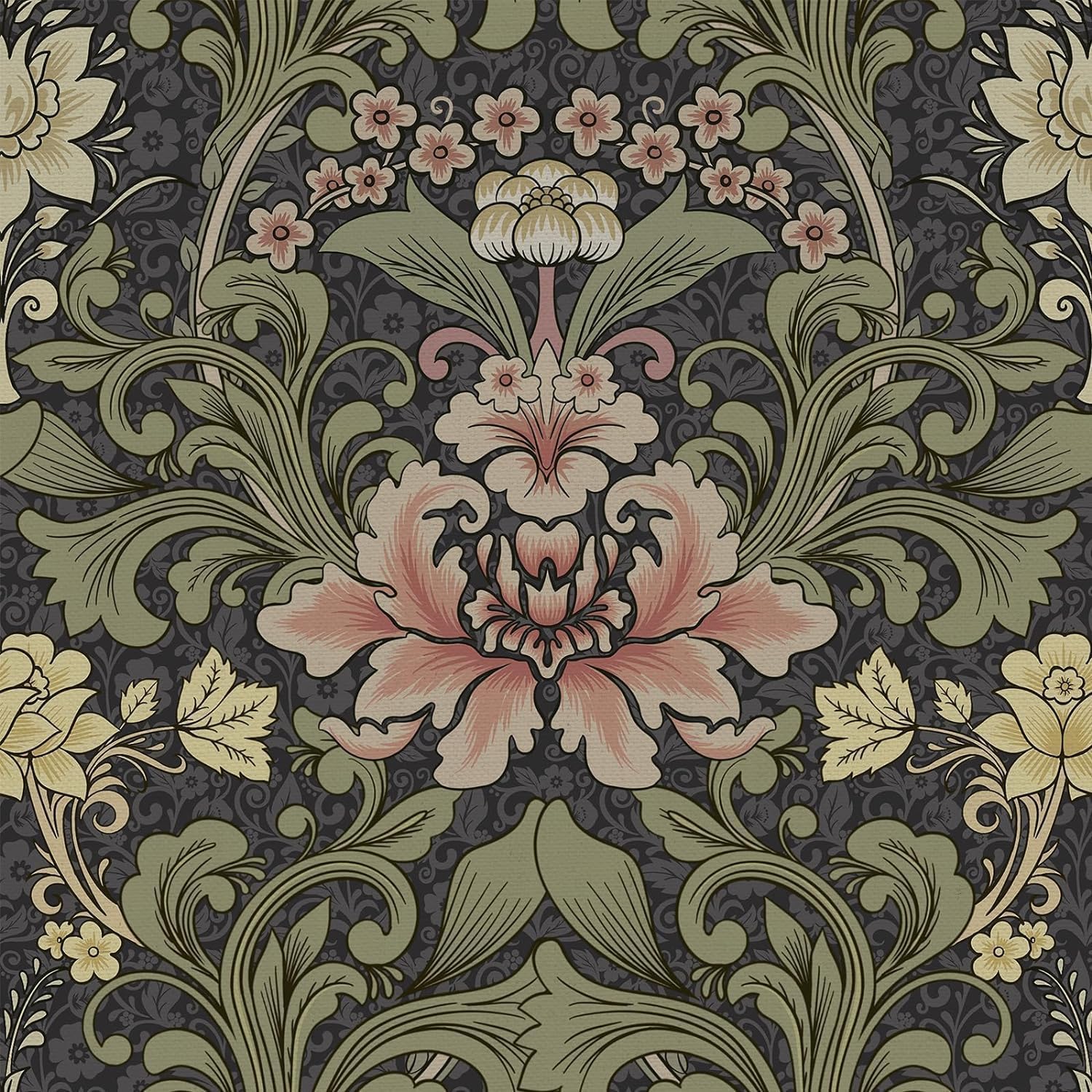 Abyssaly Peel and Stick Wallpaper Vintage Wallpaper Floral Contact Paper for Bedroom Shelf Liner Decor (Green, 17.7" x 236")