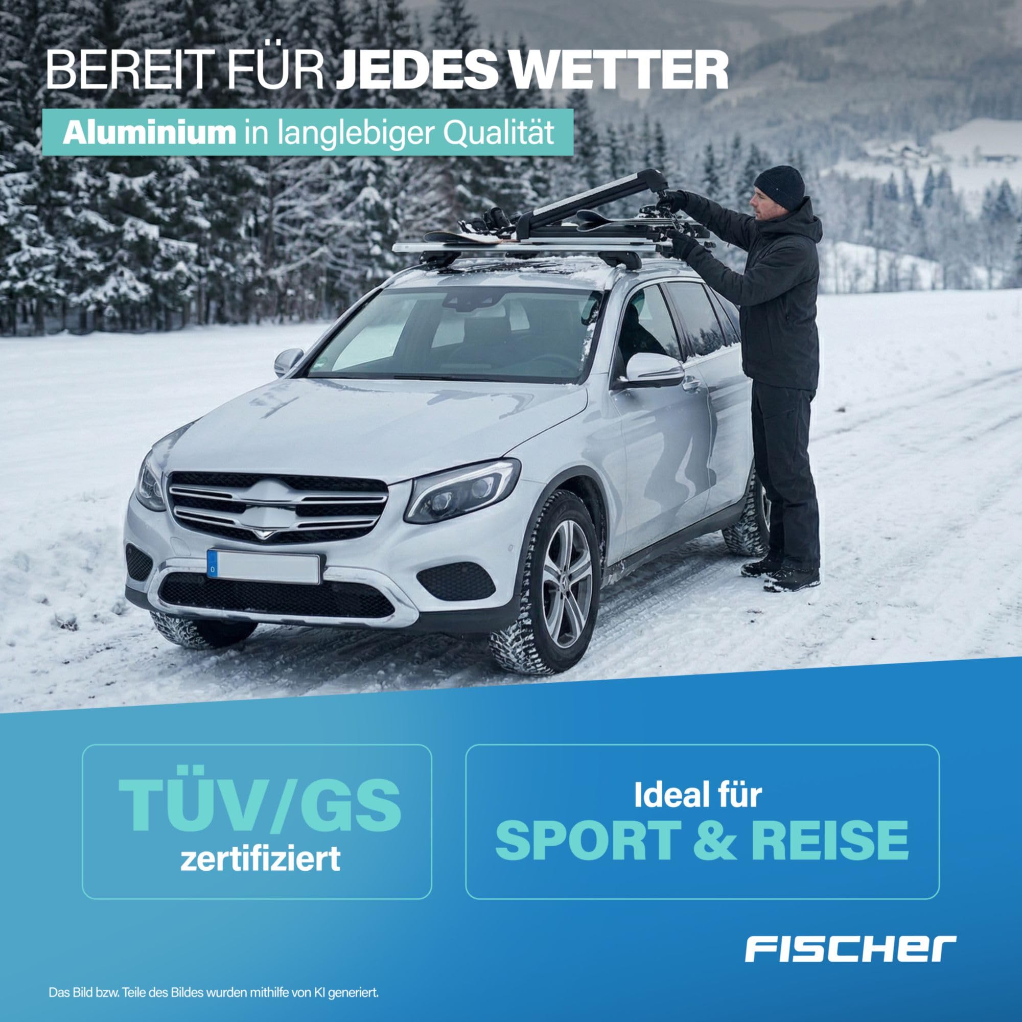 FISCHER Relingträger Topline L, für Fahrradträger, Dachboxen oder als Skihalter, für offene Dachrelinge, Aluminium, Tragkraft 90 kg, vormontiert, inklusive Schloss, Barrenstärke 45 x 28 mm, Barrenlänge 120 cm