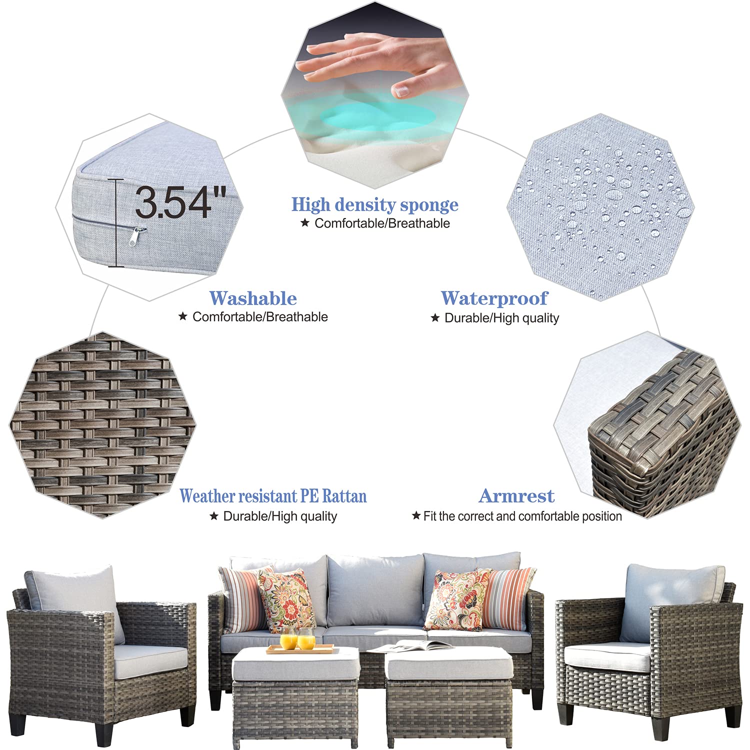 XIZZI Patio Furniture Sets Outdoor Conversation Set 5 Piece All Weather