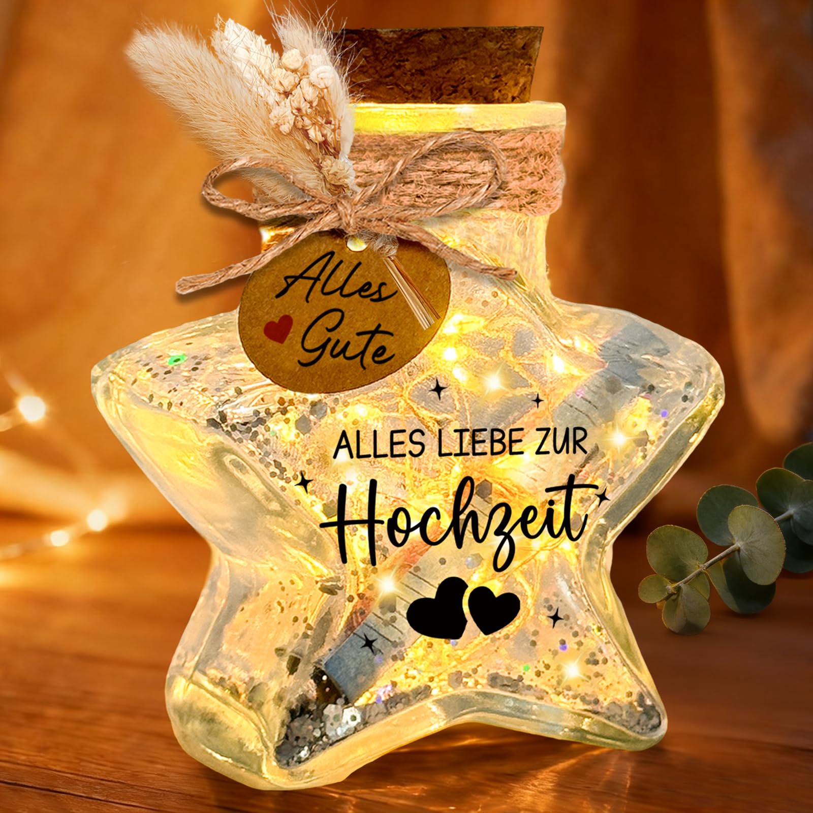 Leboria Geldgeschenk Hochzeit–LED Flaschenlicht in Sternform, Hochzeitsgeschenke für Brautpaar, Kreative Geschenk Hochzeit Geldgeschenke Verpackung