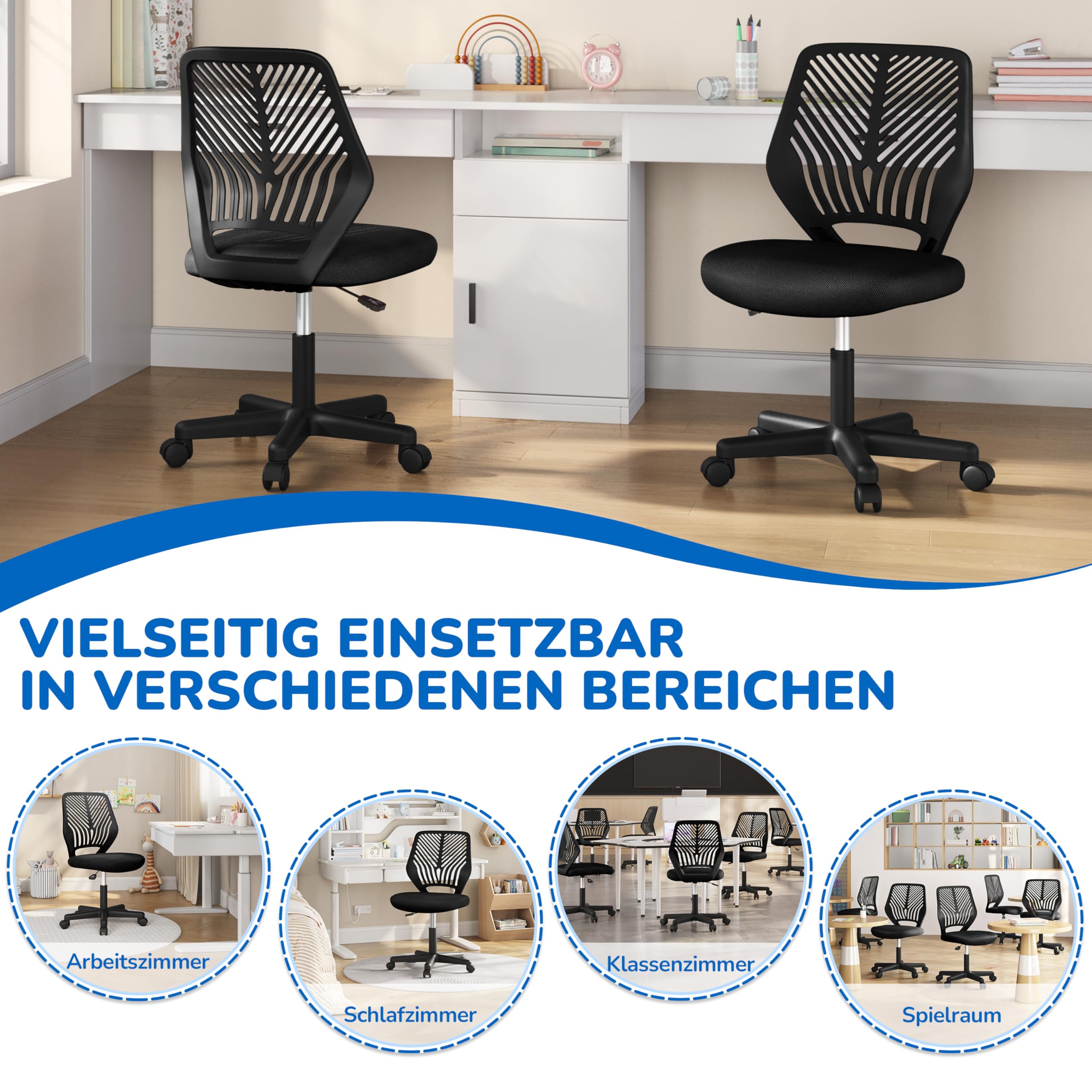 Yaheetech Bürostuhl Schreibtischstuhl ohne Armlehnen Drehstuhl mit Rücklehne Arbeitsstuhl höhenverstellbar 136 kg belastbar 50 x 55 x 79-92 cm Schwarz