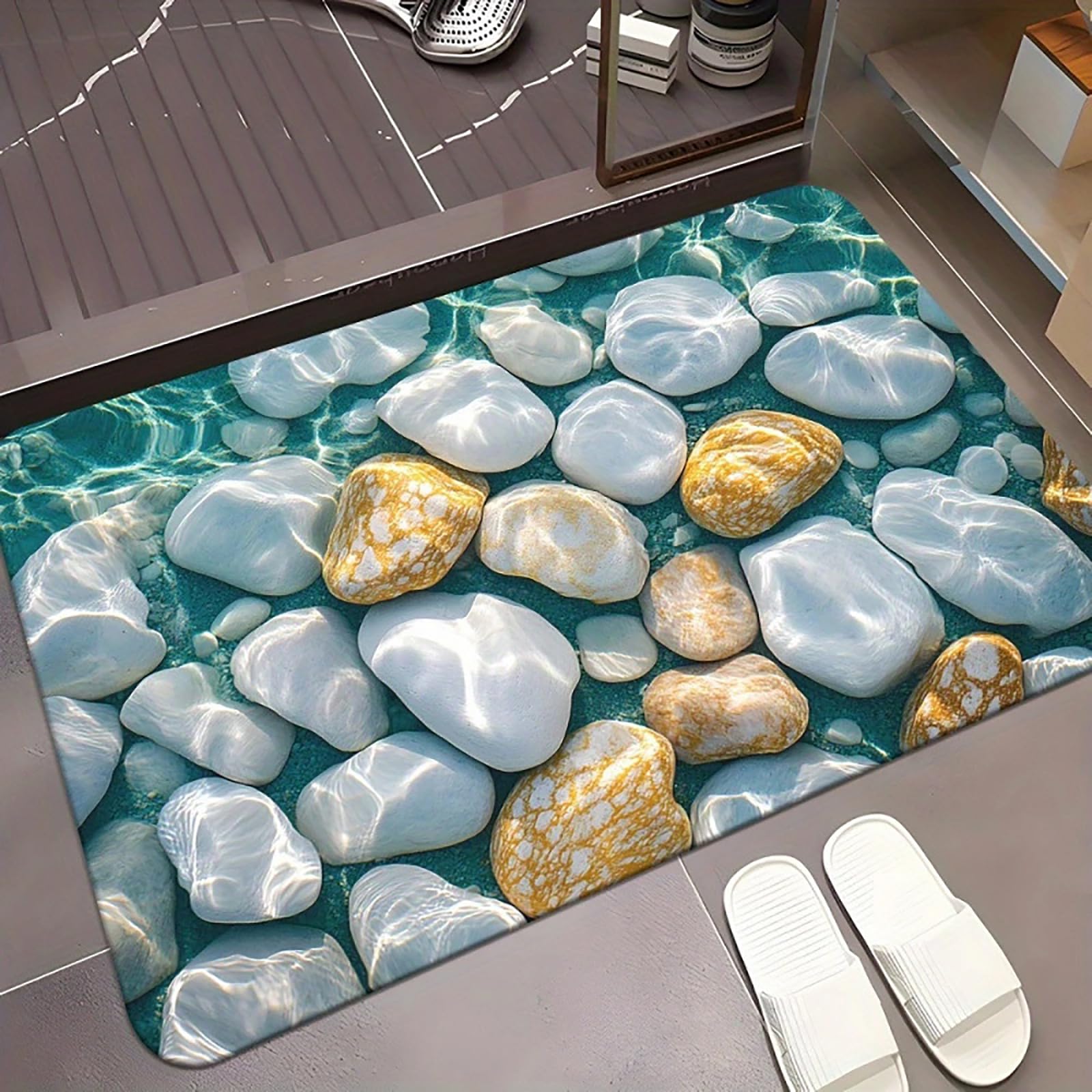 Generico Tappeto Bagno a Ciottolo Quadrati,Tappeti Assorbenti Ad Asciugatura Rapida,D,50x80cm(20x31inch) | Antiscivolo, facile da riporre