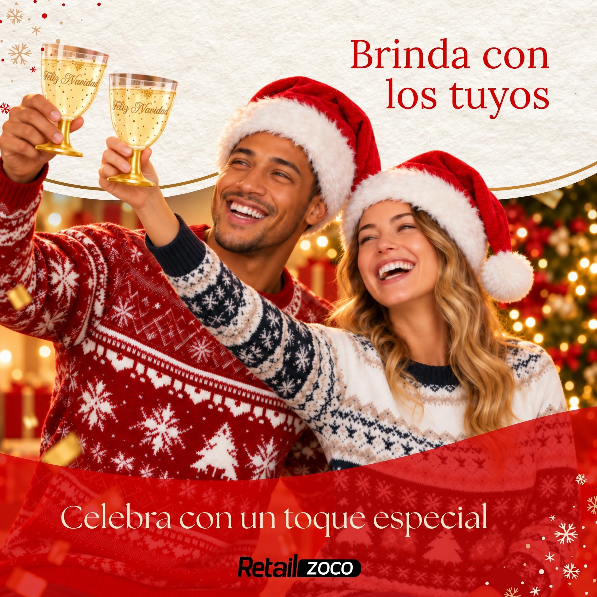 Copas de agua, Copa Vino, Plástico, Diseño Feliz Navidad, Pack 3 unidades - imagen 3
