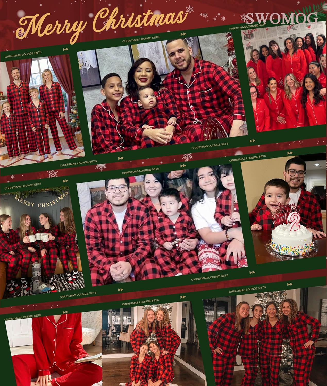 SWOMOG Family Christmas Pajamas Set Party Holiday Sleepwear Long Sleeve Button-Down Loungewear Set