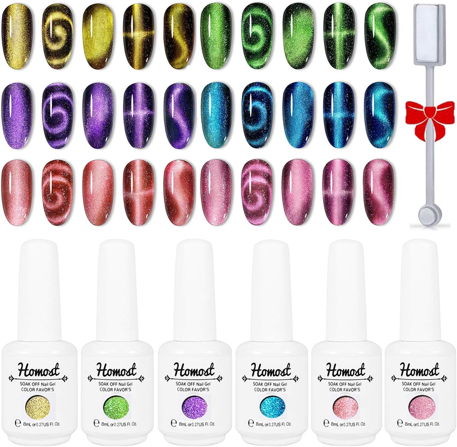 5D Cat Eye Gel Nail Polish Kit, 6PCS Magnetic Gel Nail Polish Set With Magnet, Magic Chamelon Gem Effect Gel Polish Set
