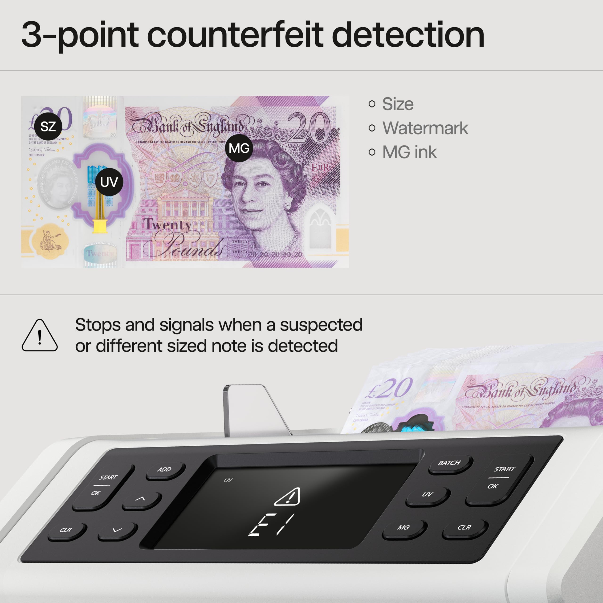 Safescan 2250 compteuse de billets qui compte les billets triés - Compteur de billets avec détection de faux billets sur 3 points - Machine à compter les billets triés de toutes les devises