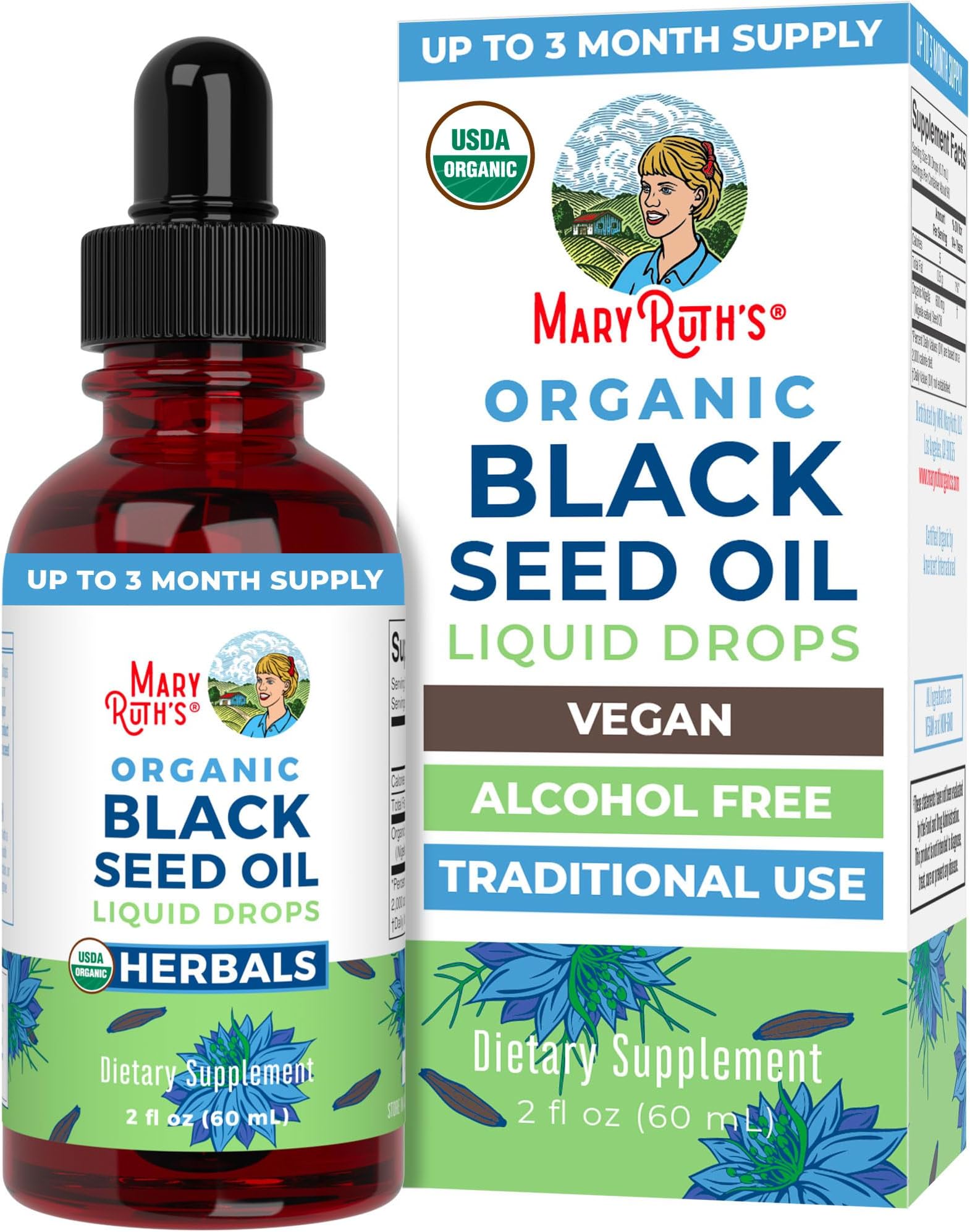 MARYRUTH'S Organics Black Seed Oil Liquid Drops Cold Pressed | 3 Month Supply | USDA Organic Black Cumin Seed Oil | Immune Support | Respiratory Health | Sugar&Gluten Free | Vegan | Non-GMO | 2 Fl Oz