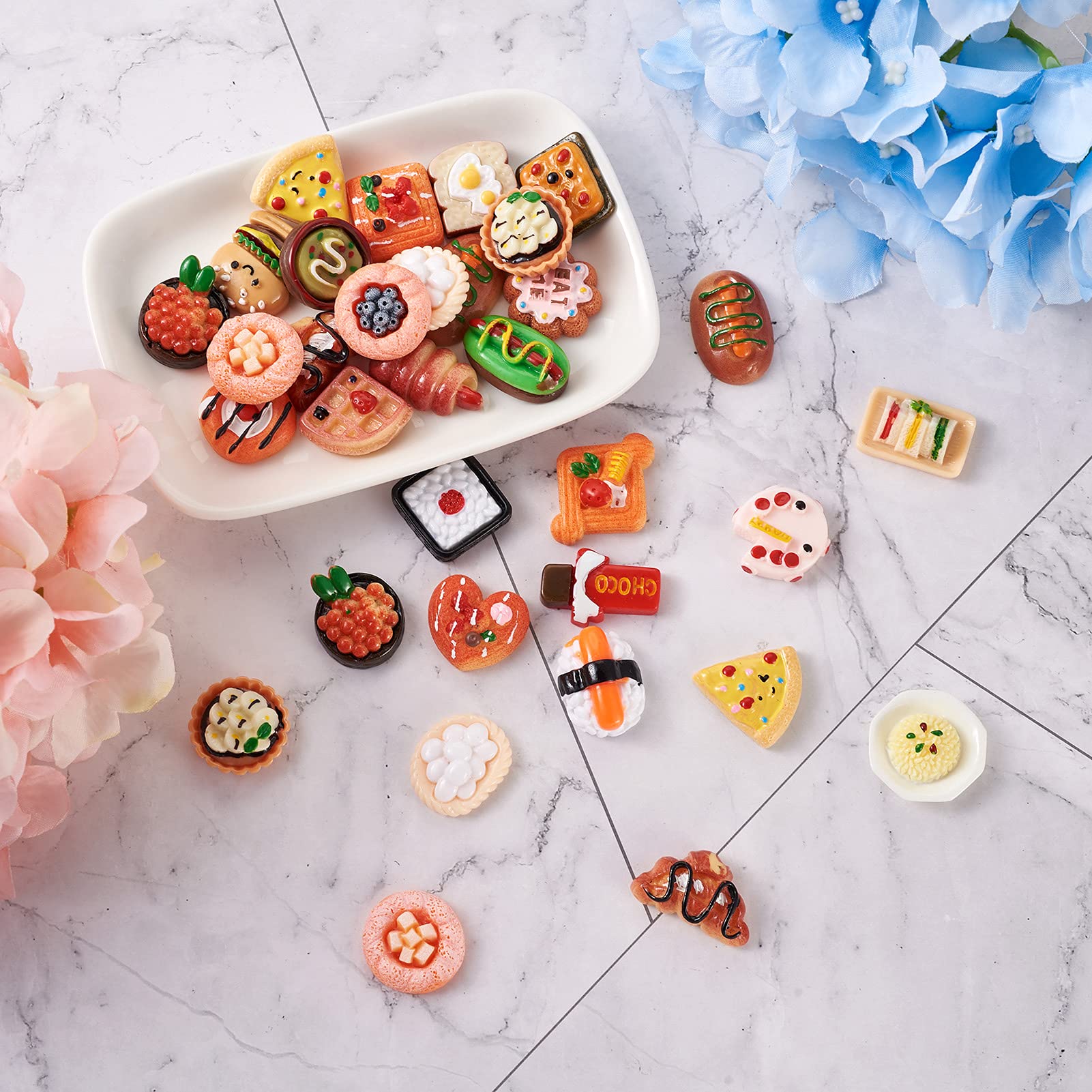 100 Cabochons Alimentaires Kawaii En Résine - Déco Gâteaux, Bijoux, Scrapbooking - Dos Plat - Aliments Mignons (fruits, Bonbons, Burgers...)