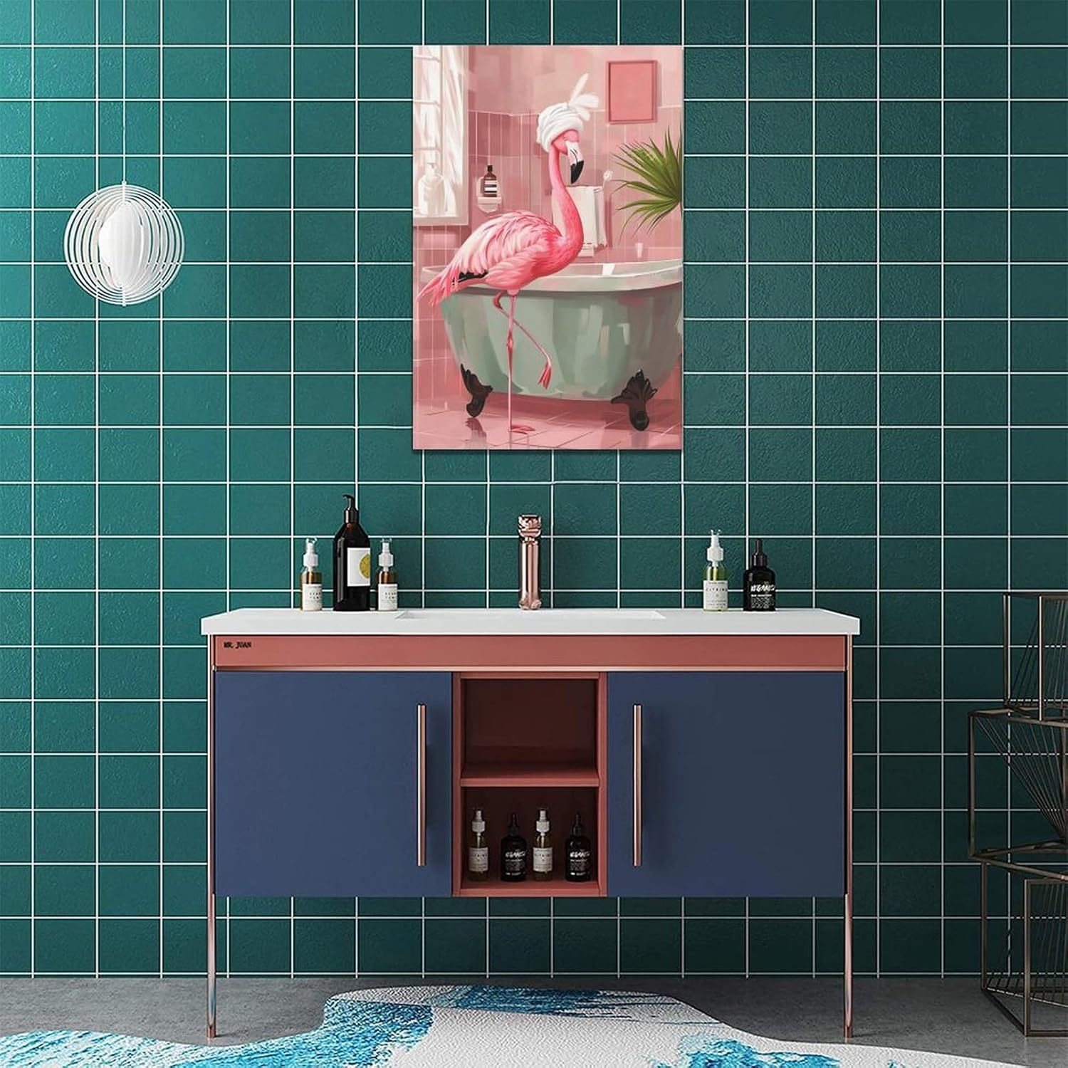 Flamingo Bathroom Decor Wall Art Pink Flamingo in Bathtub Wall Art Prints Pictures Canvas Painting Modern Decorations Framed Artwork for Bathroom Toilet 16"x24"
