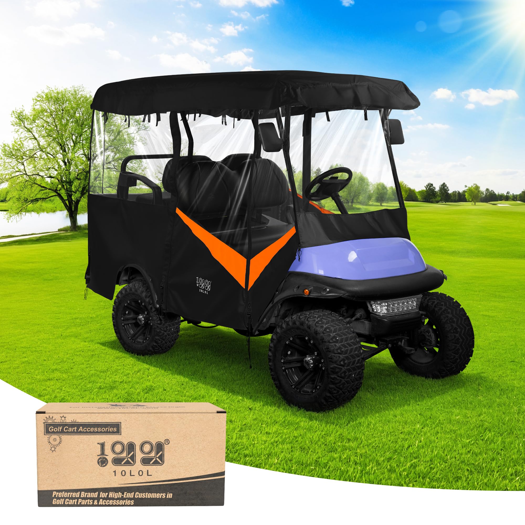 10L0L Uniwersalna obudowa na wózek golfowy - pasuje do samochodów Yamaha, EZGO i Club Car (4 pasażerów) - wodoodporna osłona z poliestru 600D, wiatroszczelna konstrukcja, 4 przezroczyste okna
