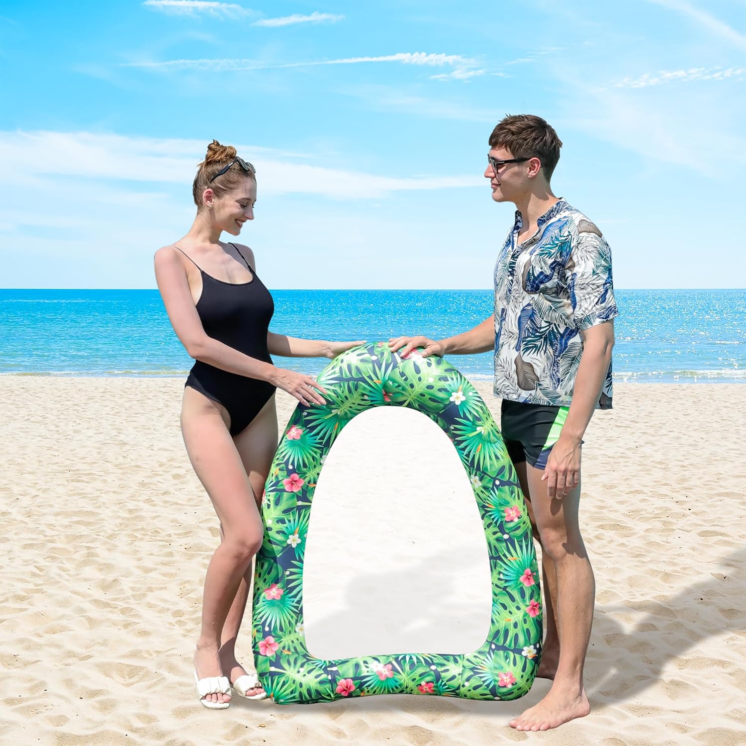 Inflatable Pool Float for Adults, Fabric Covered Pool Chair Float for Pool Floating, Adult Pool Floats for Lake, Beach Floaties