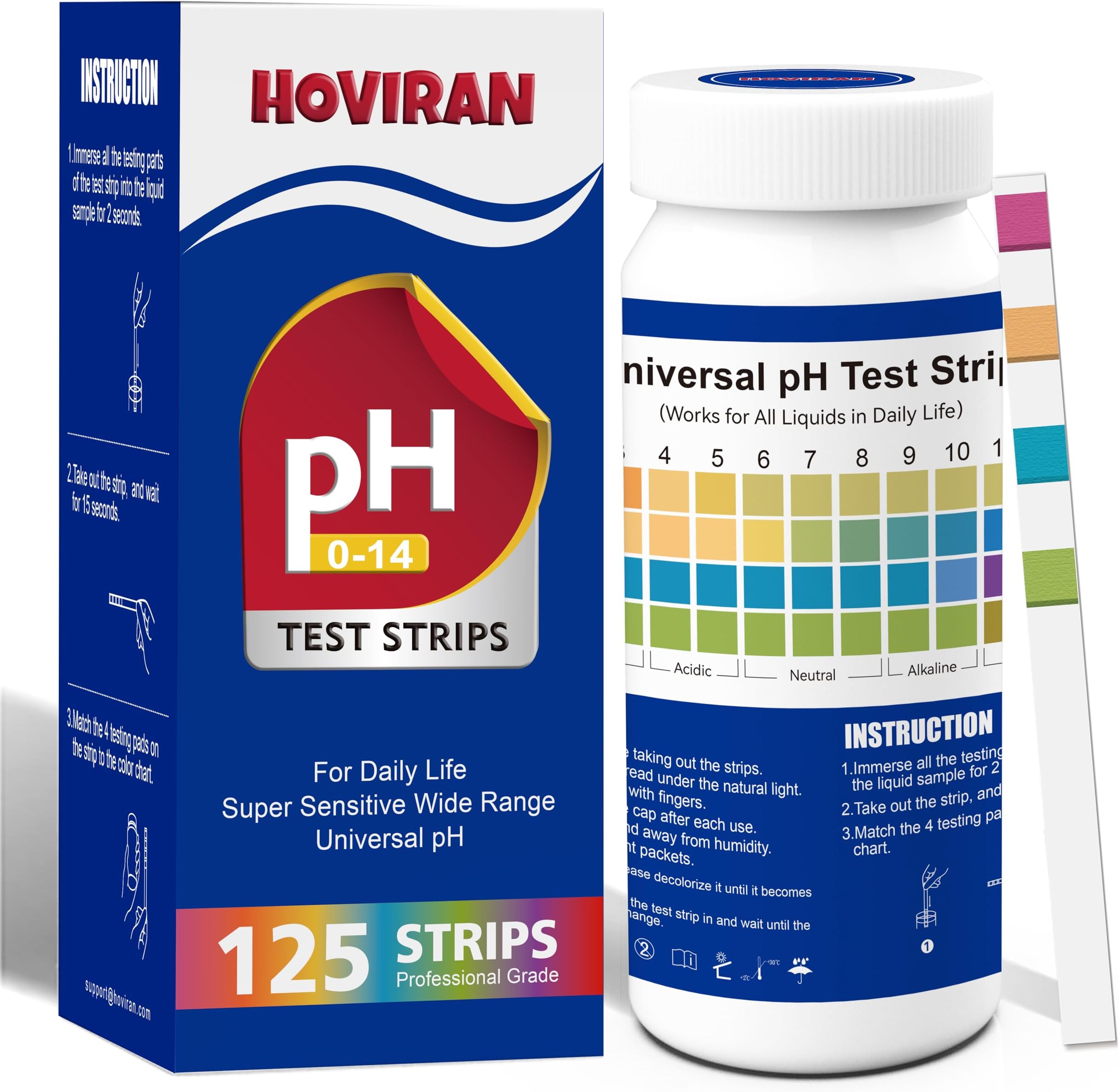 Universal pH Test Strips 0-14, Quick Reliable pH Testing Kit for Water, Soap Making & Kombucha, 125ct Litmus Paper pH Test Strips for Liquids, Drinking Water, Aquarium, Pool, Hot Tub, Spa
