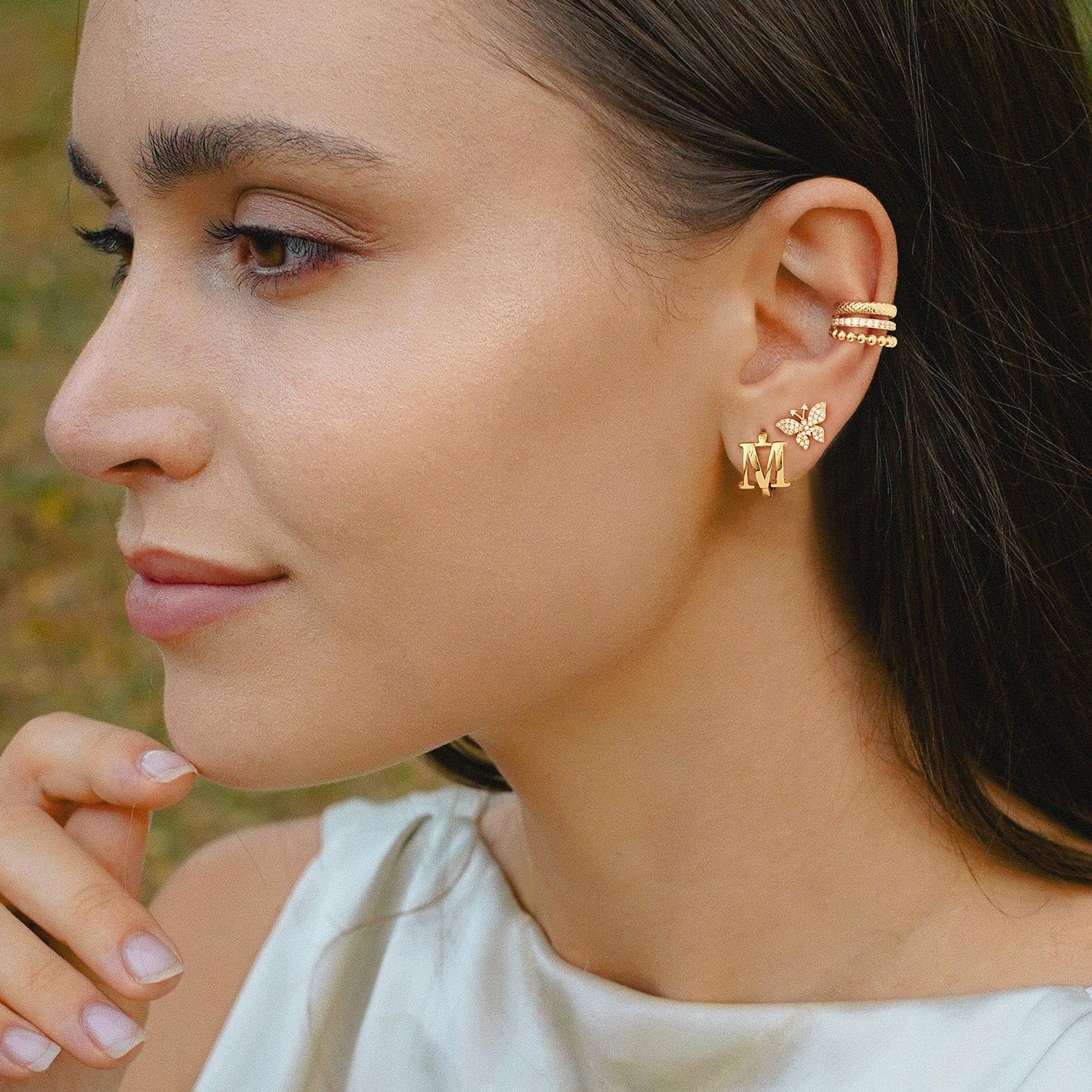 Myears Gold Initial Hoop Earrings for Women 14K Gold Plated Huggie Hoop Earrings Dainty Small Letter Personalized Monogram Jewelry Hypoallergenic Trendy Gold A-Z Earrings - Image 2