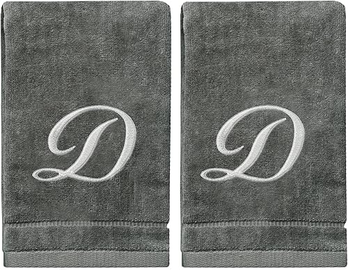 Vista 11 de Juego de 2 toallas con monograma, regalo personalizado, 11 x 18 pulgadas, juego de 2 toallas bordadas plateadas, extra absorbentes, 100% algodón