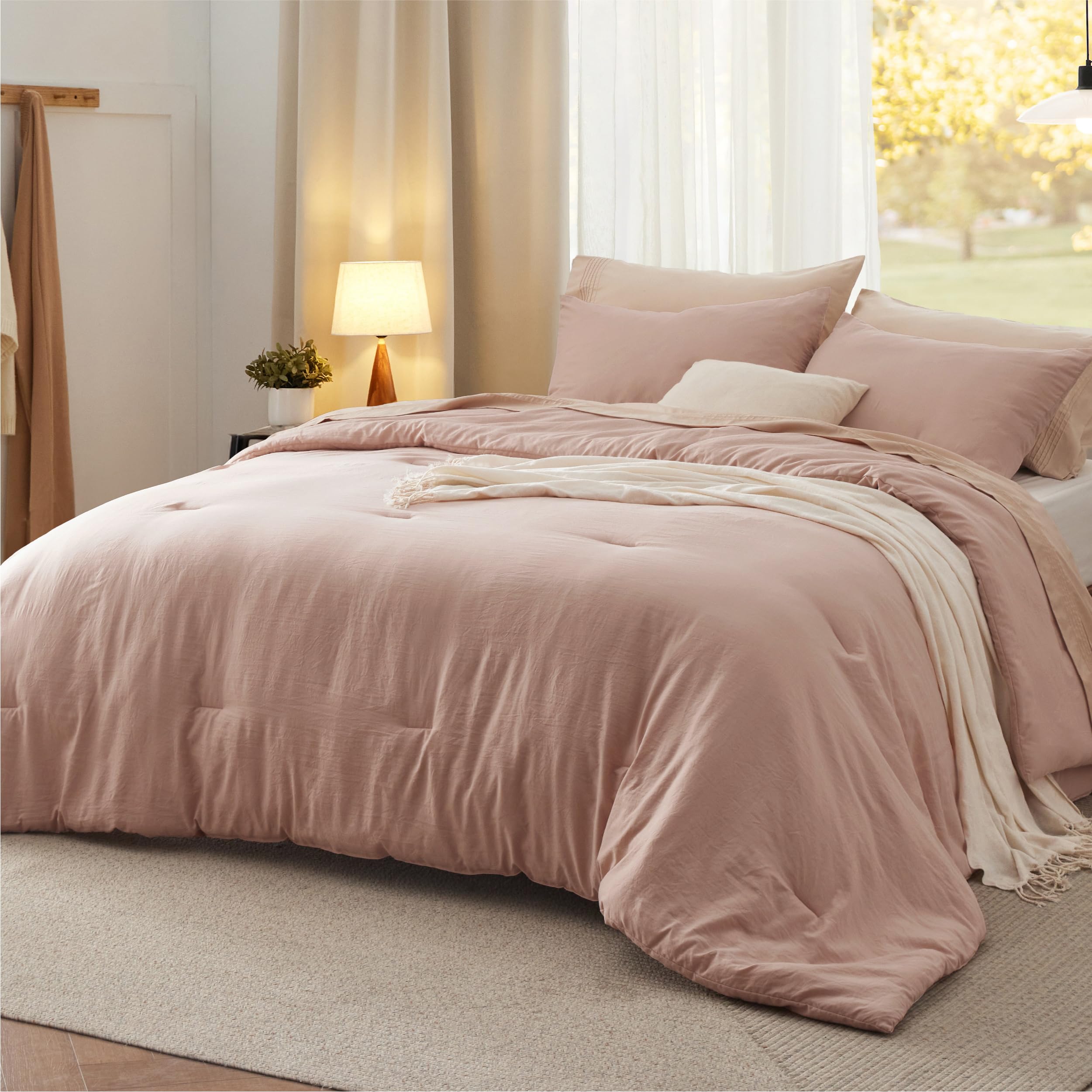 Photo 1 of Bedsure Twin/Twin XL Comforter Set, Light Pink Soft Prewashed Bedding for All Seasons, 2 Pieces GentleSoft™ Bed Set, 1 Lightweight Comforter (68"x88") and 1 Pillowcase (20"x26")