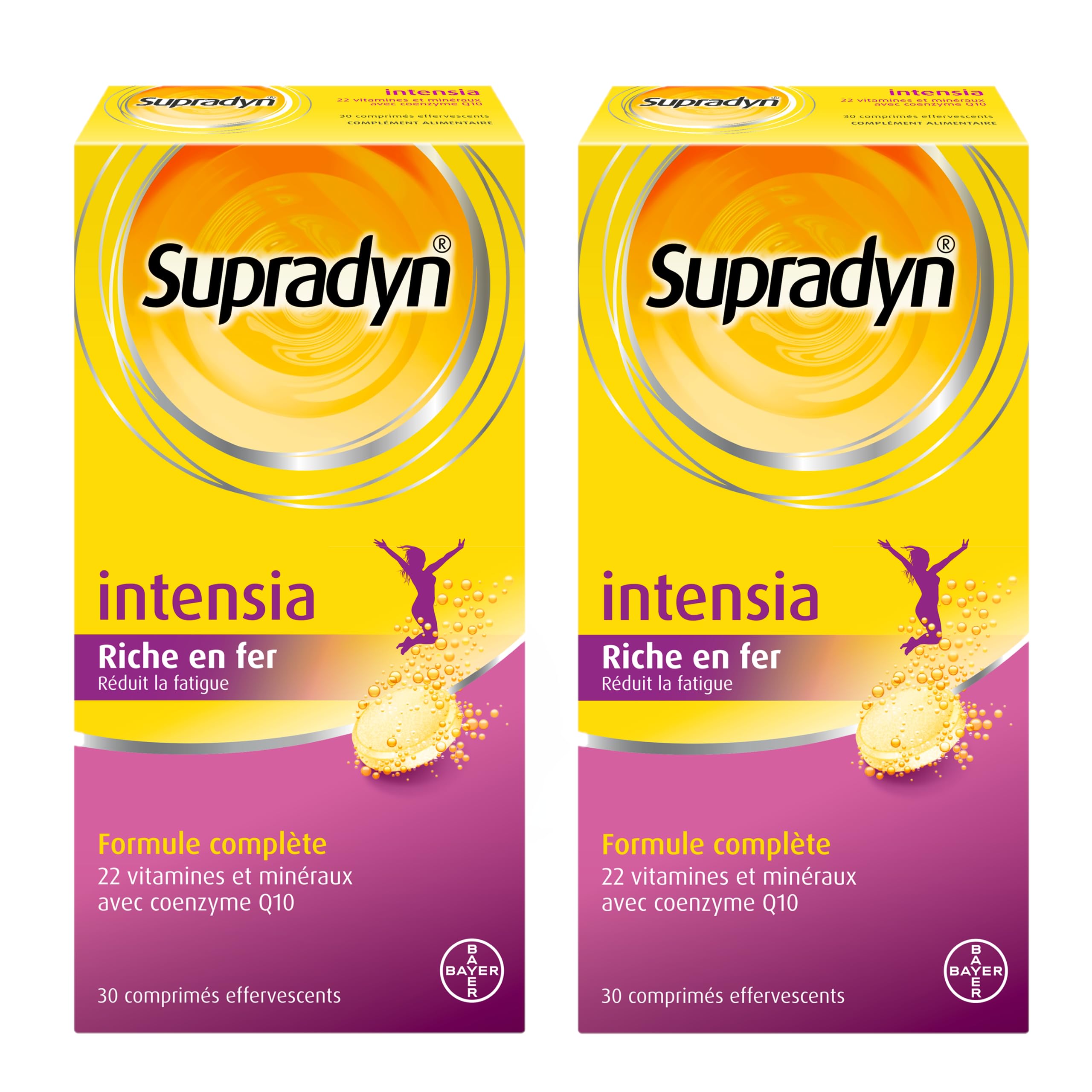 Supradyn Intensia - Multivitamines dont vitamine C, Vitamine D, Minéraux (Fer,Magnésium, Calcium) et coenzyme Q10 - Aide à réduire la Fatique - 2x30 comprimés effervescents