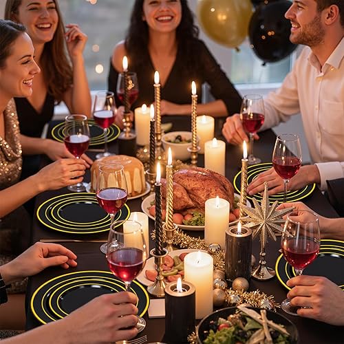 Vista 71 de WDF - Vajilla desechable de plástico para fiesta de boda, Dorado