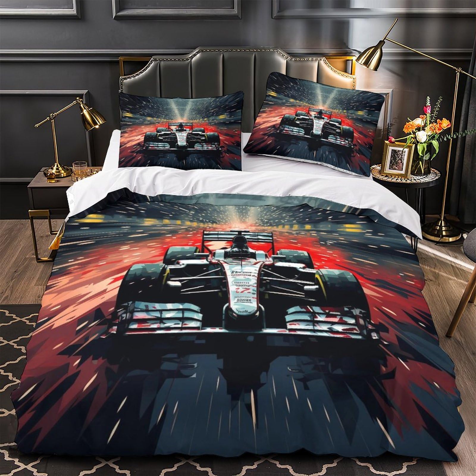 3U6C4M9K 3D Printed Formulaa Racing Quilt Cover Double（200x200cm）, Breathable Duvet Cover Pit Stop Comforter Cover with Pillowcase